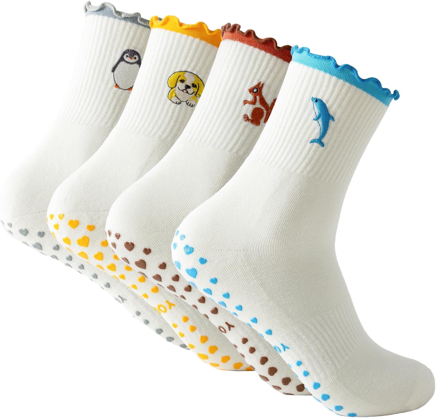 Pilates Grip Socks for Women,Non-Slip Yoga Socks,Ruffle Cute Barre Athletic Crew Grippy Sock Workout Hospital