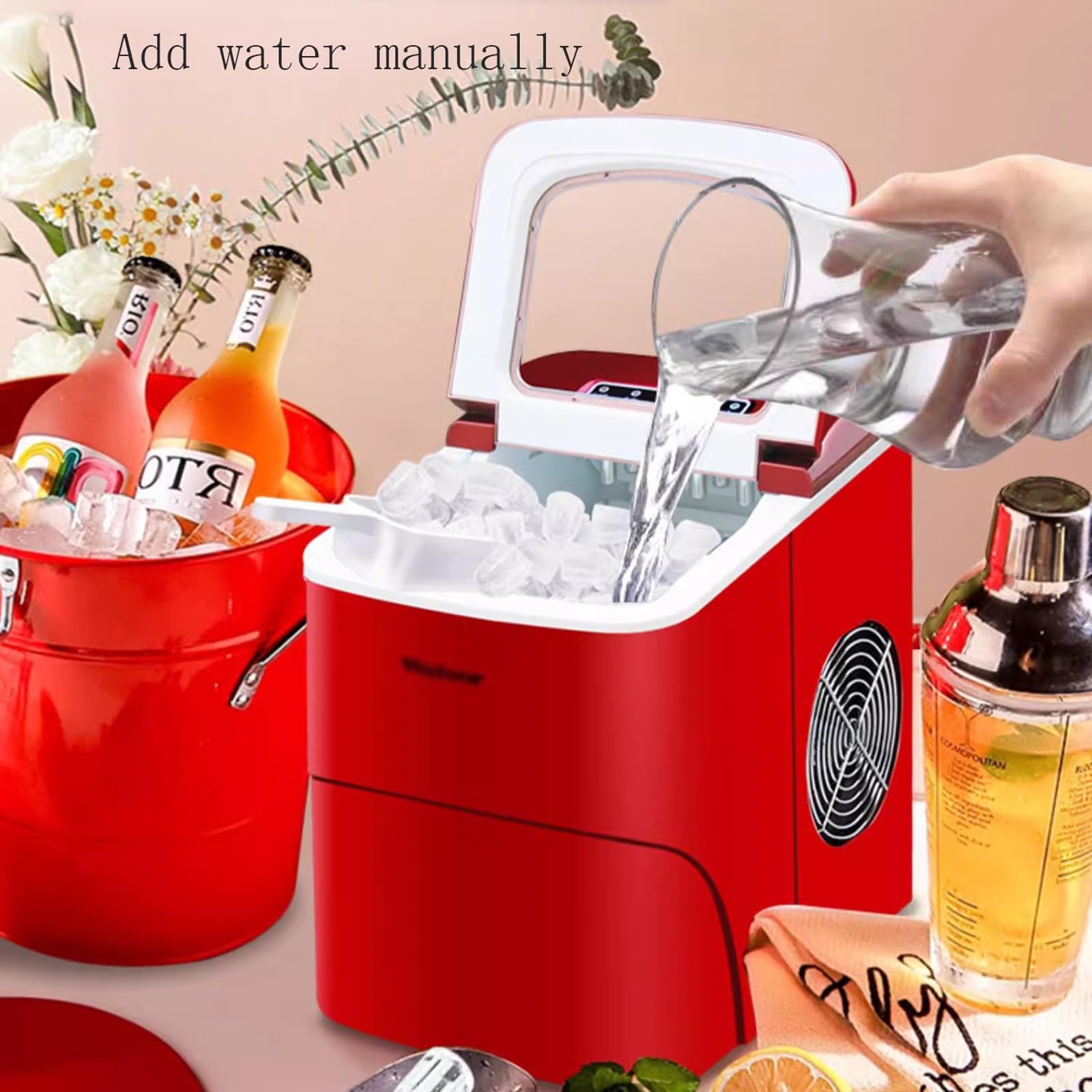 Máquina de hielo Máquina for hacer hielo, 9 cubitos de hielo listos en 8 minutos, 33 libras/24 horas, máquina for hacer hielo en encimera con cuchara for hielo, for el hogar, cocina, oficina, bar, fie