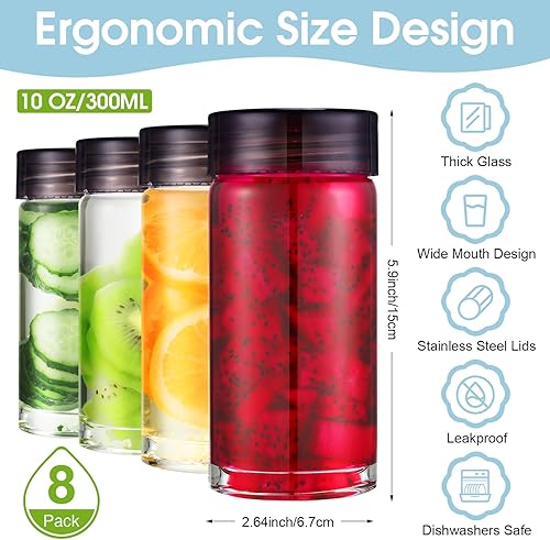 Miniatura 2 de 8 botellas de agua de vidrio de boca ancha, reutilizables, con tapas, a prueba de fugas, con tapas para refrigerador, jugos de leche, licuados, agua