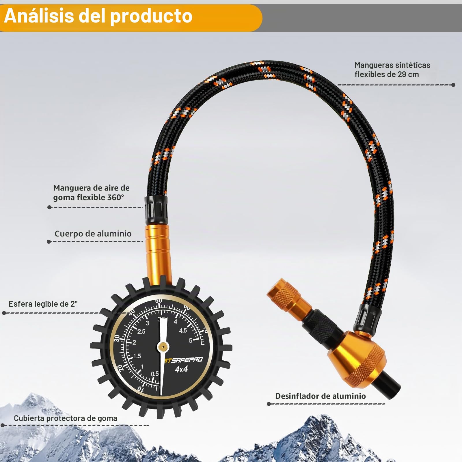 ATsafepro 2 en 1 medidor presion neumaticos profesional para desinflador, manometro presion neumaticos as desinflador de ruedas, 75 psi con especial para neumáticos 4x4 grandes