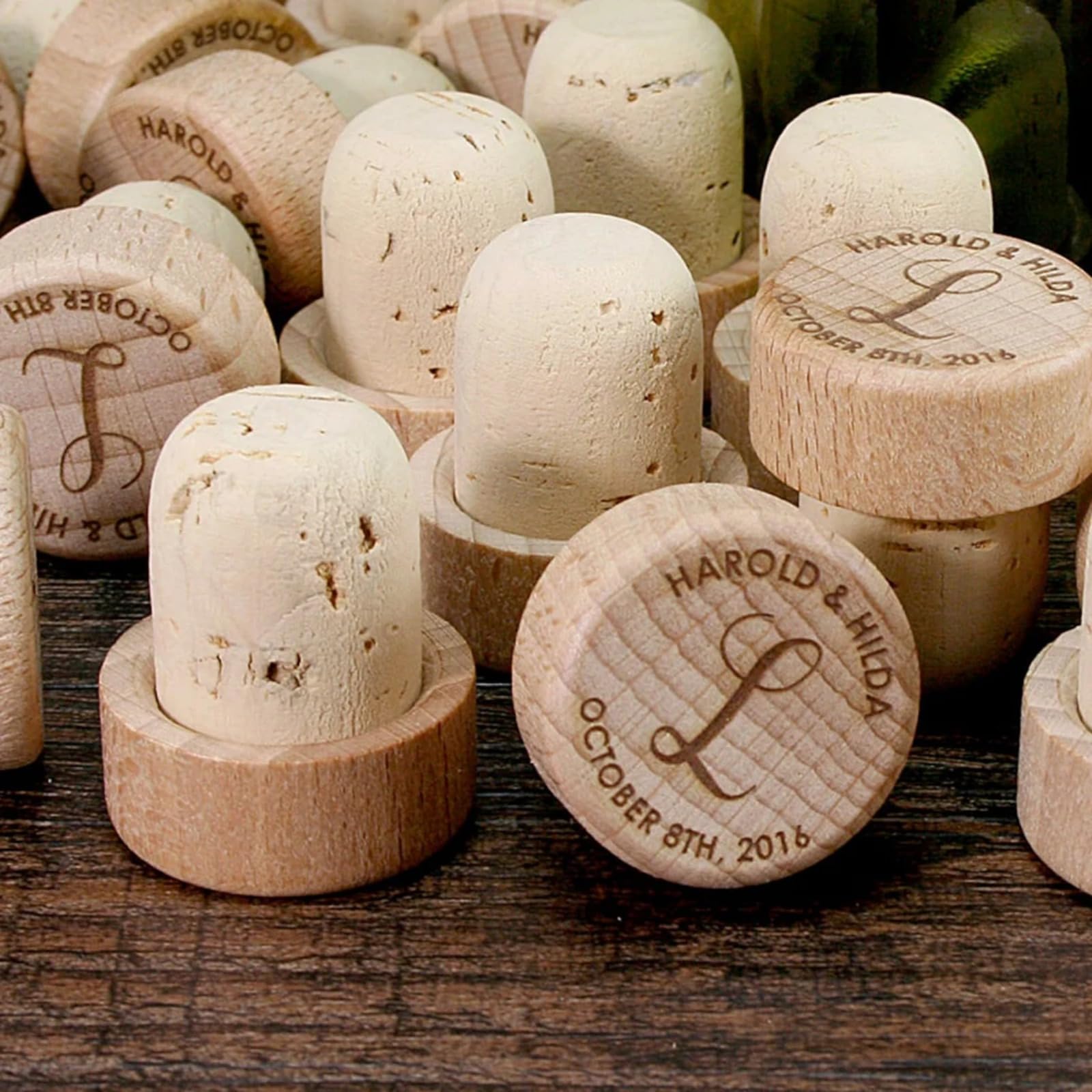 MXN Personnalisé Bouchon De Bouteille De Vin Gravé en Bois Et Liège,Cadeaux Invités Mariage,Cadeau Personnalisé Mariage Anniversaire Fêtes des Pères,Cadeau Invites Mariage (90pcs)