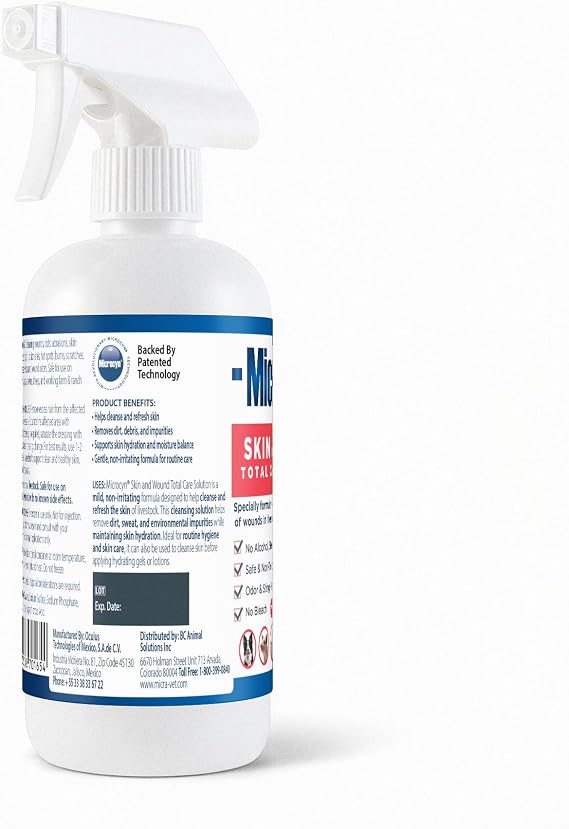 Microcyn Livestock Skin & Wound Care Solution 16 oz HOCl-Based Cleansing Spray for Cuts, Scrapes & Irritated Skin Professional Farm & Ranch Support for Cattle, Horses, Goats & Sheep