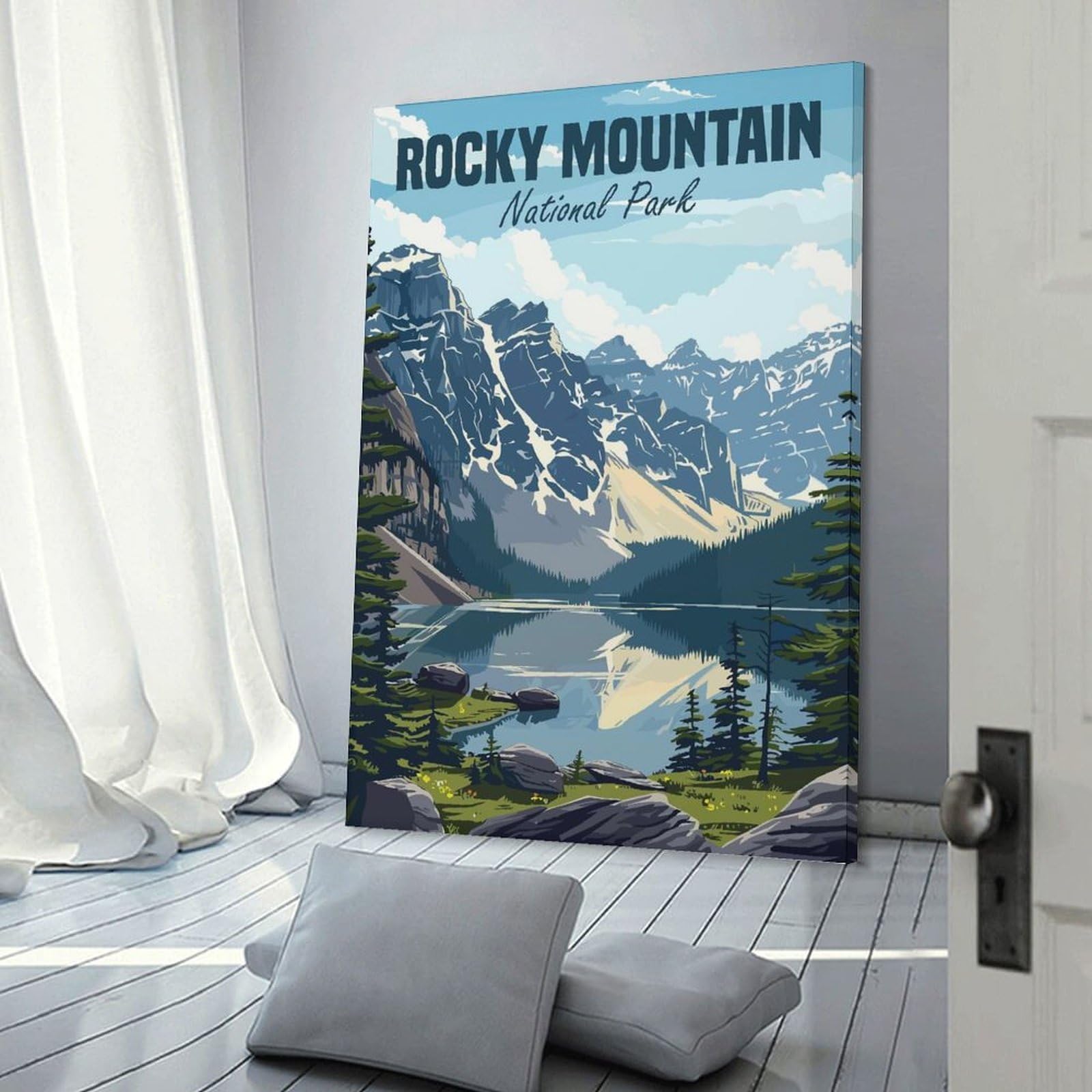 Junmoney Rocky Mountain Park Hanging Wall Art 24x36inch(60x90cm), for Front Hall, Corridor Or Welcome Spaces, Wall Decor to Refresh Empty Corners