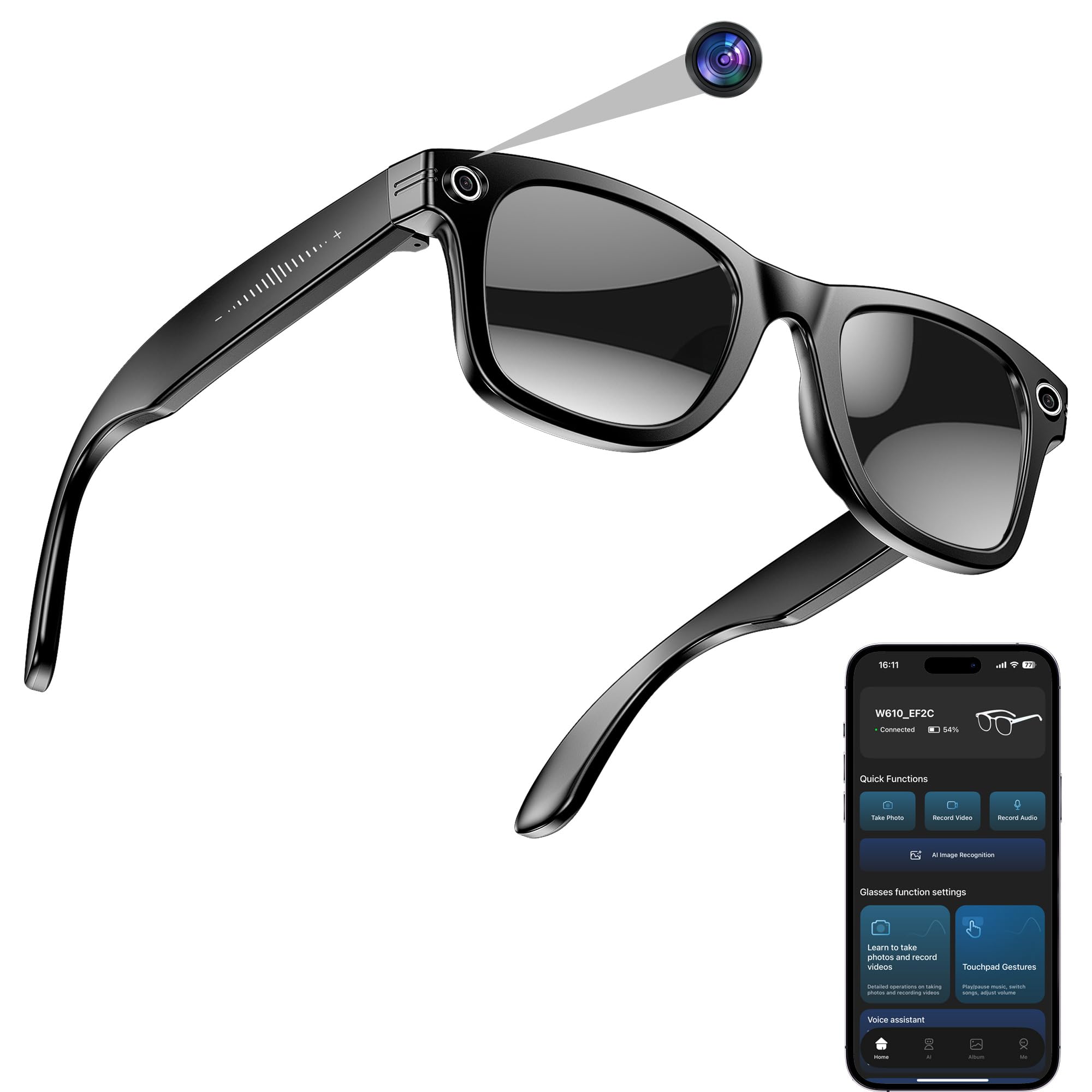 AI Smart Camera Glasses for Men Women 4K Photography 1080P HD Video Recording Real-Time Translation Open-Ear Audio Voice