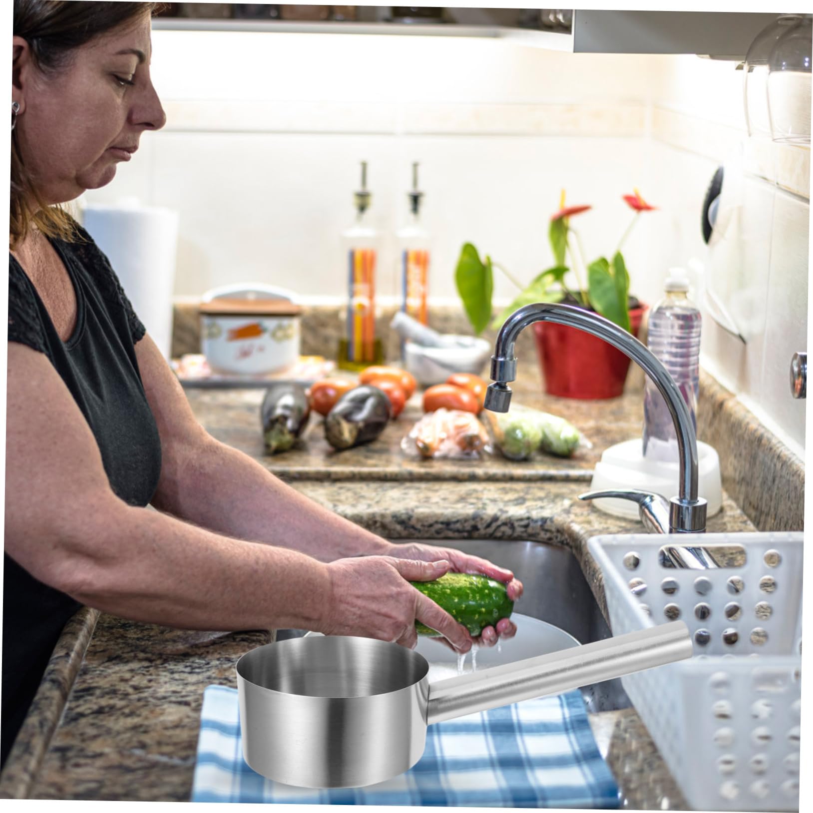 Louche Acier Inoxydable Avec Manche Louche à Eau Pour Arroser Les Plantes Et Cuisiner Cuillère à Soupe à Fond Plat Pour Cuisine Jardinage