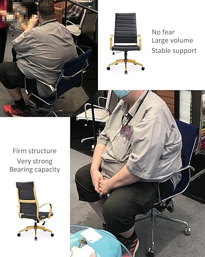 Miniatura 3 de Silla de oficina ergonómica, silla de escritorio de cuero dorado con respaldo alto y soporte lumbar, silla de oficina en casa para estudio o