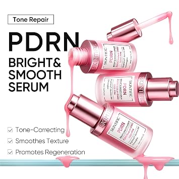 SKINTIFIC PDRN Bright & Smooth Serum 30ml. Enriched with 5000 PPM PDRN and multiple brightening ingredients, it smooths skin, evens tone and enhances radiance for sensitive skin.