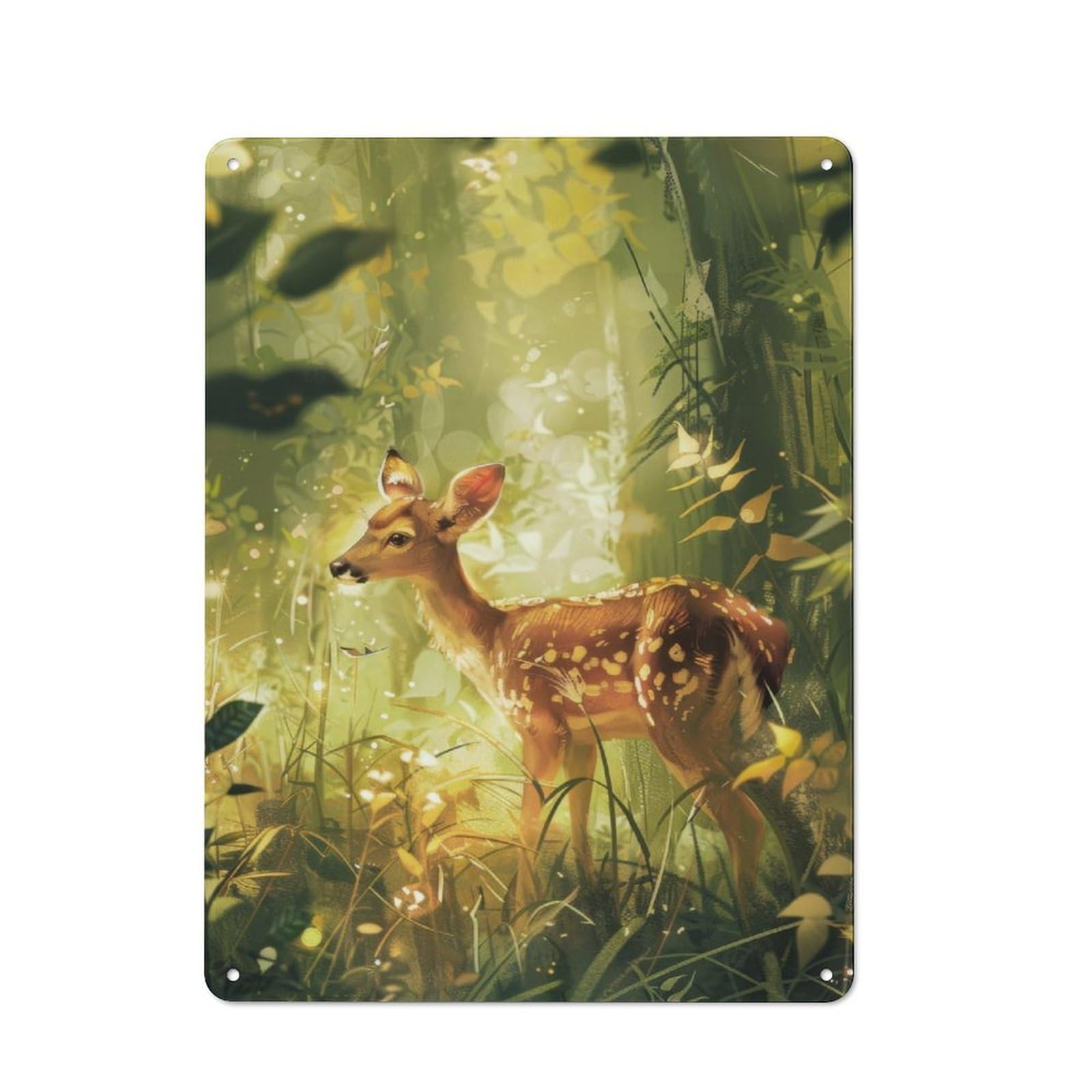 Junmoney Fawn In Sunlit Glade Metal Wall Art Sign With Design 40X30cm, Modern Retro Urban Room Decor For Workspace, Cafe, Hallway Or Garage