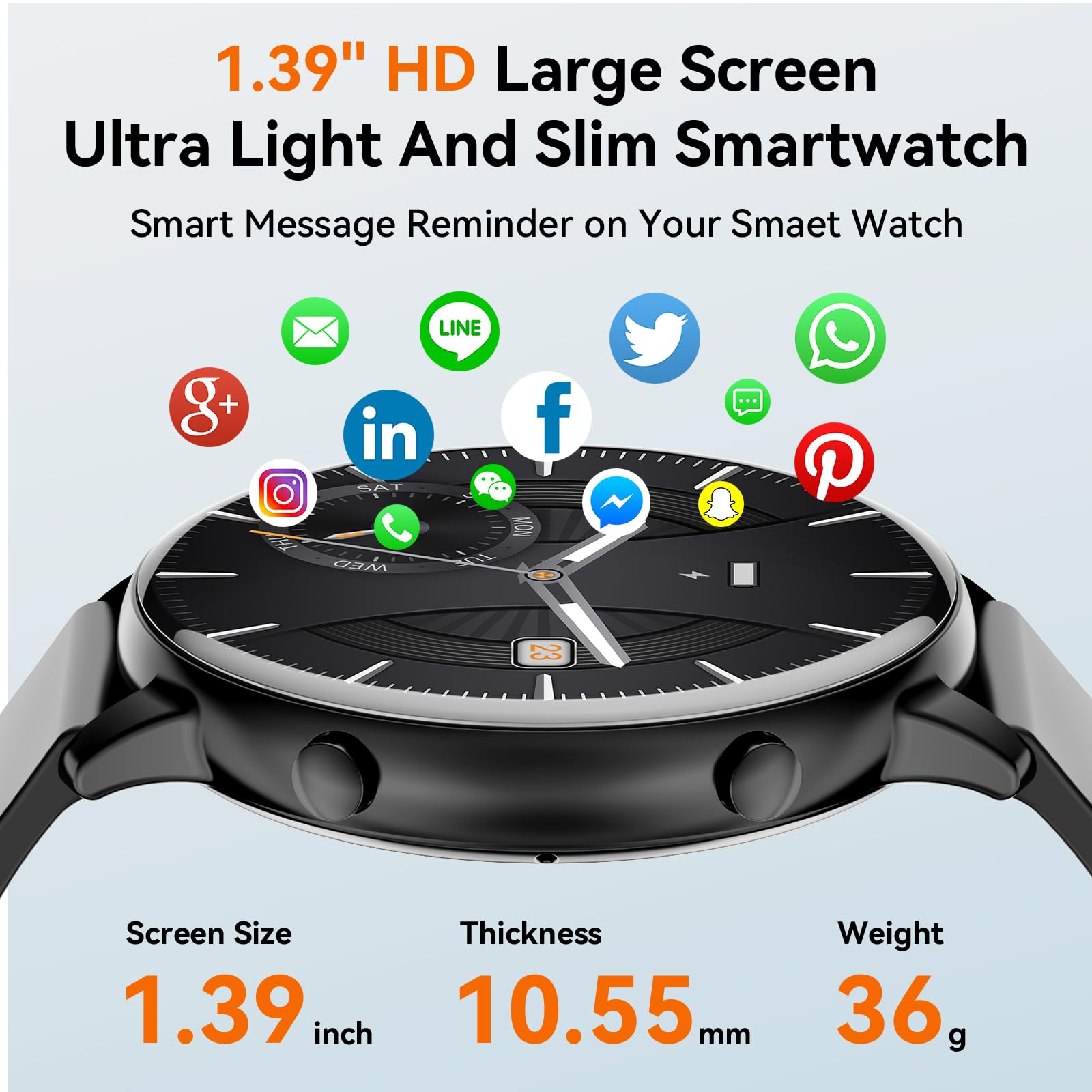 Hwagol Smart Watch (rispondere/effettuare chiamate), fitness tracker da 1,39 pollici, smartwatch con cardiofrequenzimetro/monitoraggio del sonno/contapassi/calorie, oltre 140 modalità sportive,