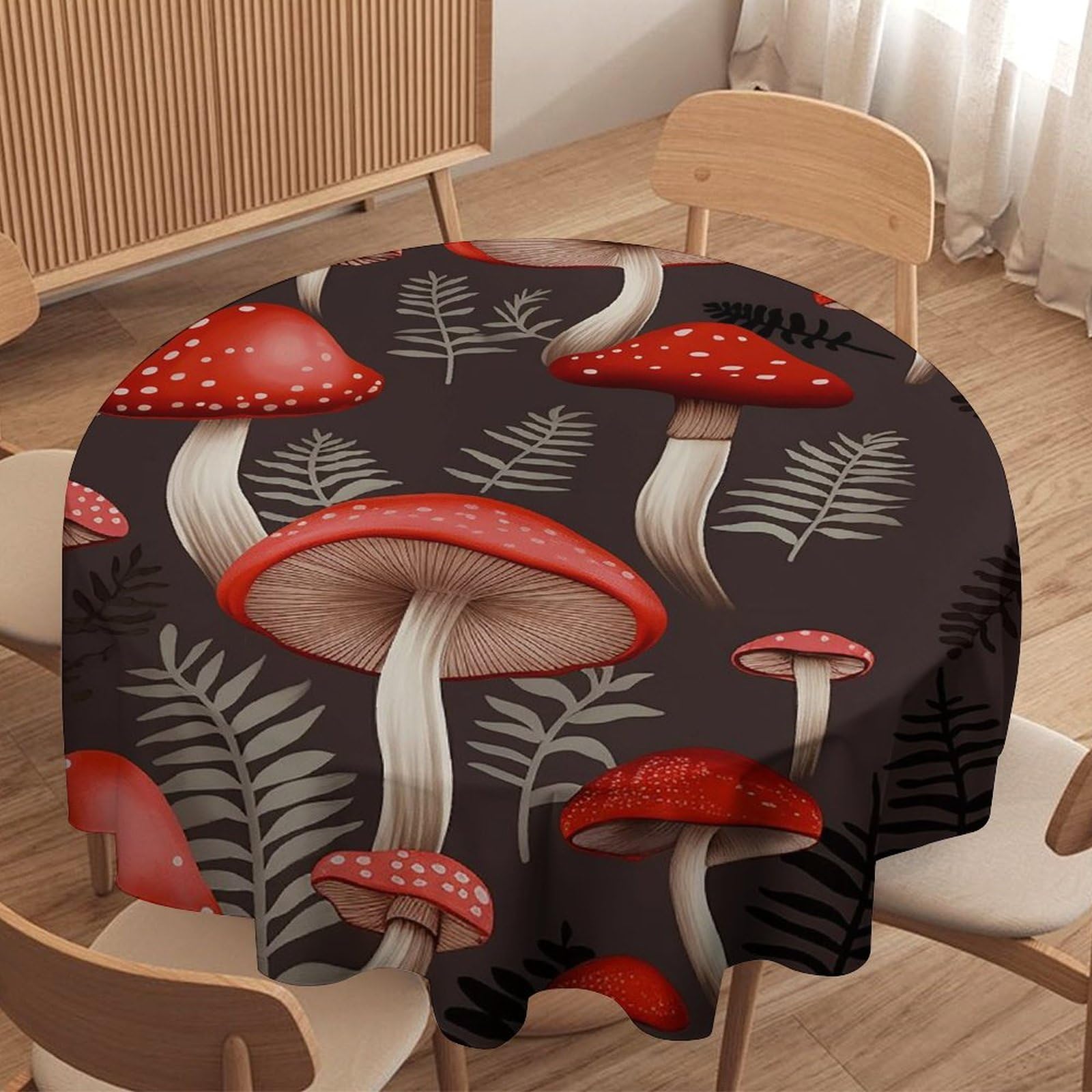 Nappe ronde champignons imprimée pour vos repas de famille