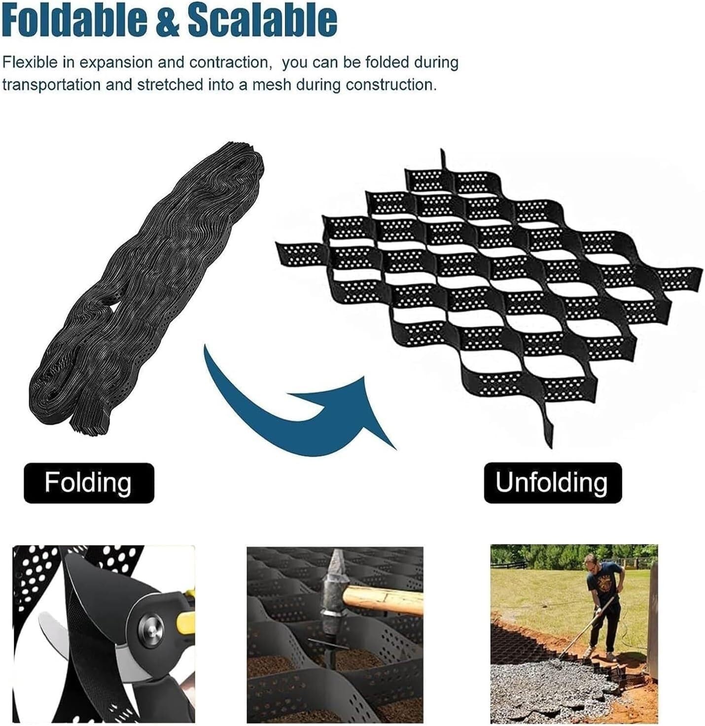 Rejillas de entrada permeables para control de barro, pavimentadoras de grava de 4 x 9 m / 13x30ft para un mejor drenaje y soporte al suelo, ideal para patios y muros de contención