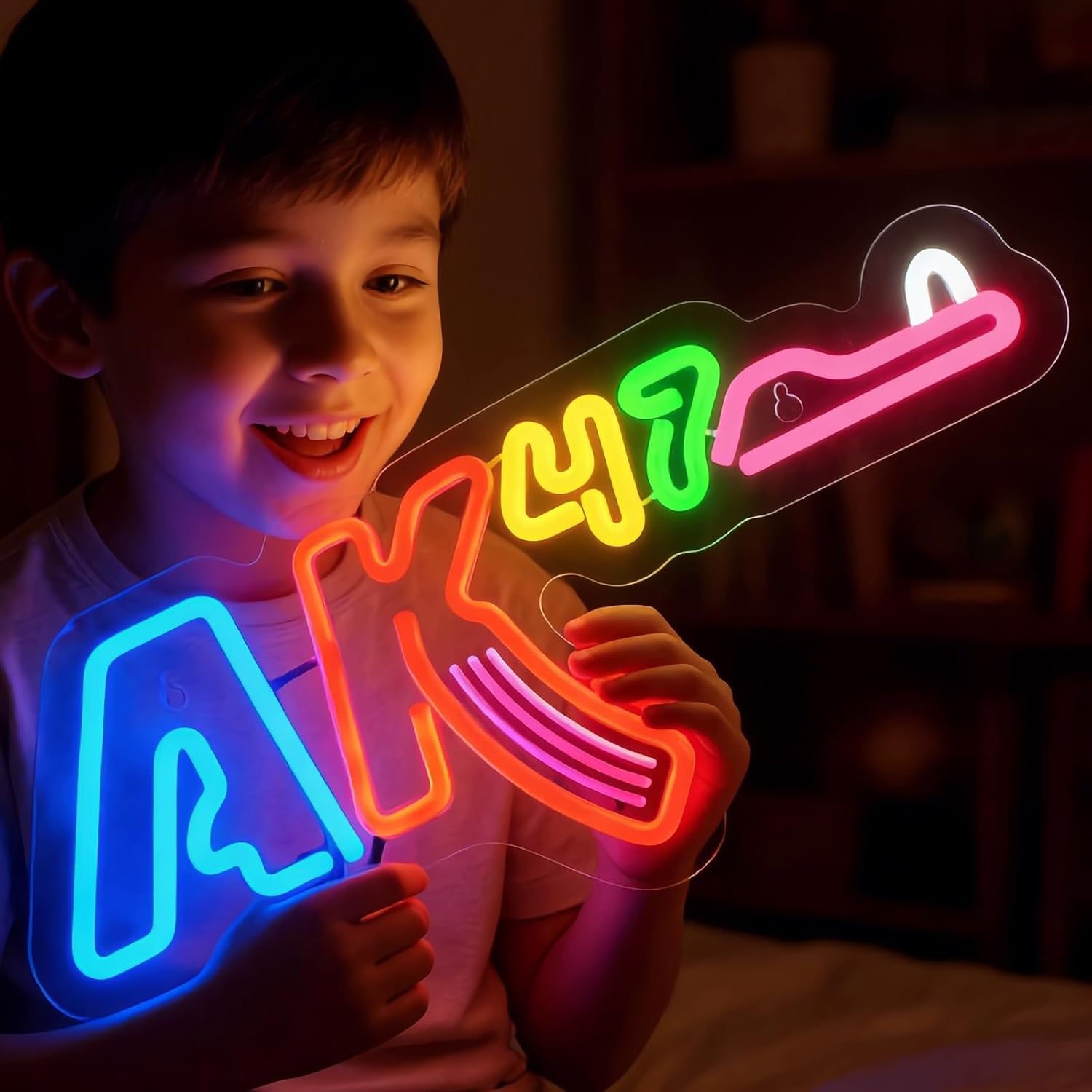 AK47 Neon Sign Rifle Neon Sign for Wall Decor Gun USB Dimmable LED Neon Lights for Boys Girls Room Gameroom Holiday Birthday Christmas Gift