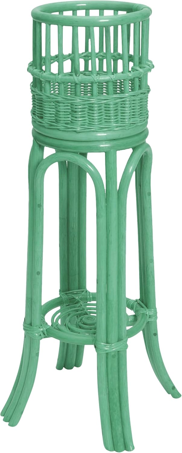 Rattan Blumenständer Weiß - Blumenhocker & Beistelltisch 35x35x36cm