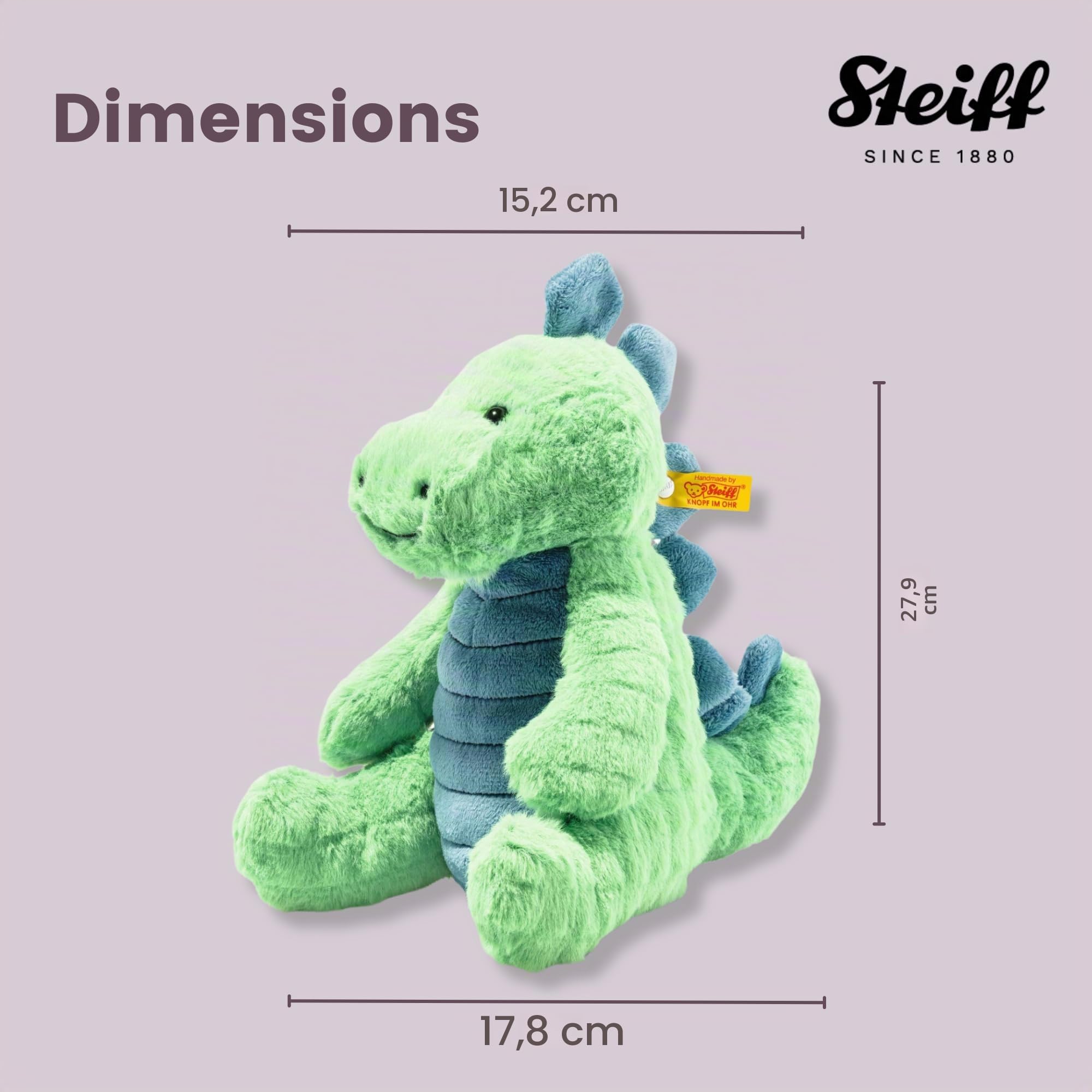 Steiff Soft Cuddly Friends Stegosaurus Spott - 087813 - Vert Clair - 28 cm