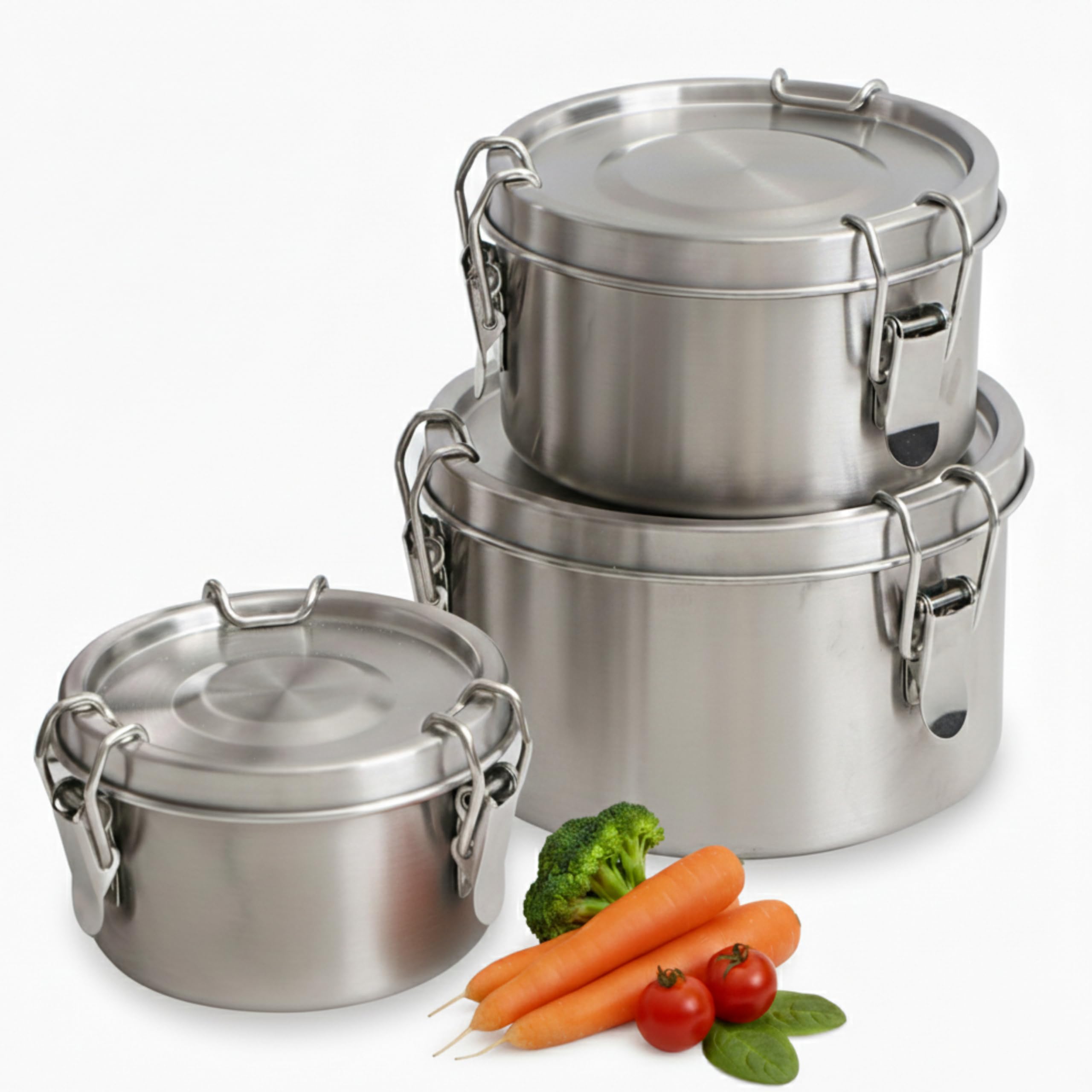 AVARO 3 Stück Edelstahl Behälter mit Deckel - Auslaufsichere 304 Edelstahl Frischhaltedosen mit Clips, BPA-freie Metall Lunchbox Spülmaschinenfest Stapelbar Meal Prep Container