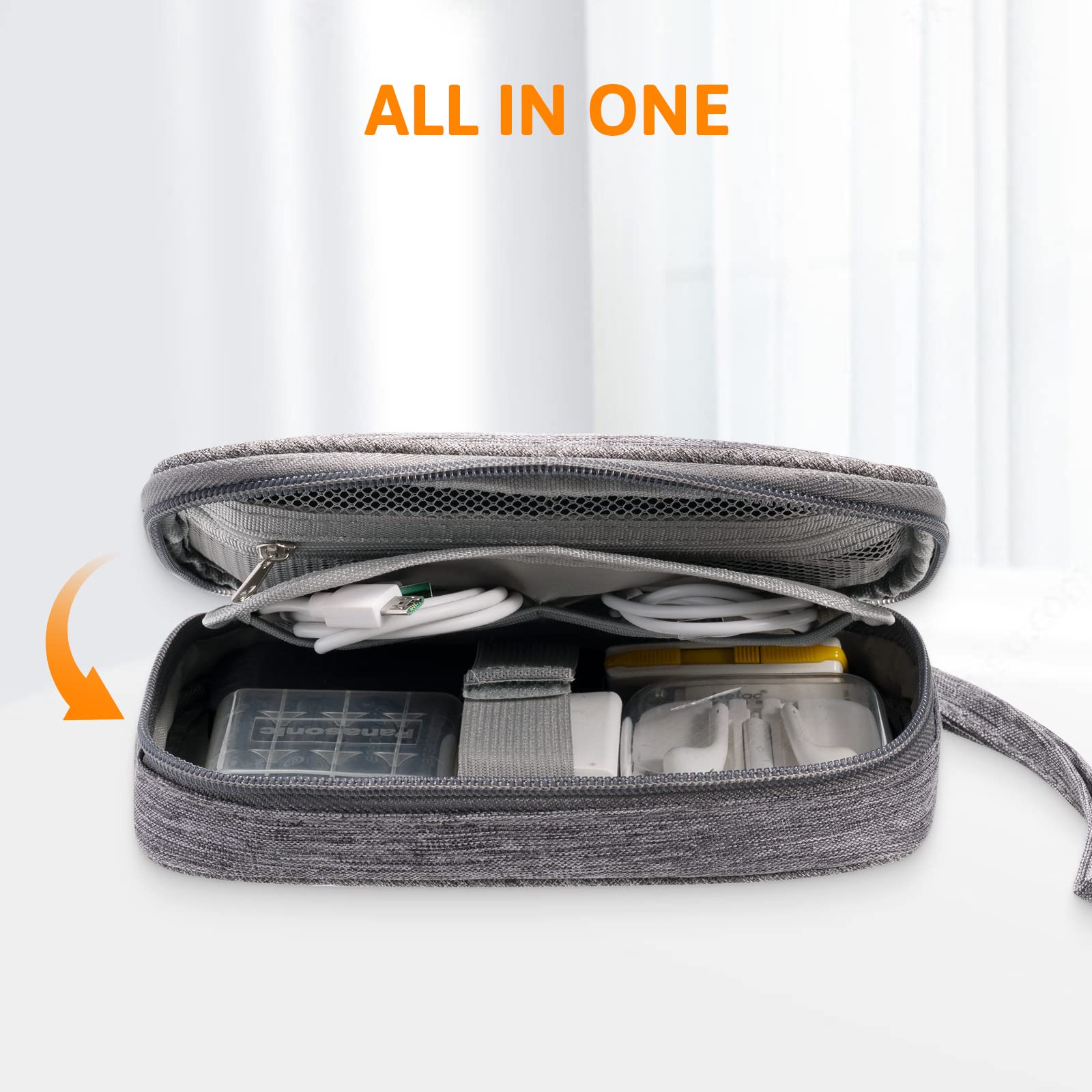 OrgaWise Etui podróżne na akcesoria elektroniczne, elektronikę, kable, powerbank, kabel do ładowania, tablet itp., szare (S-Grey)