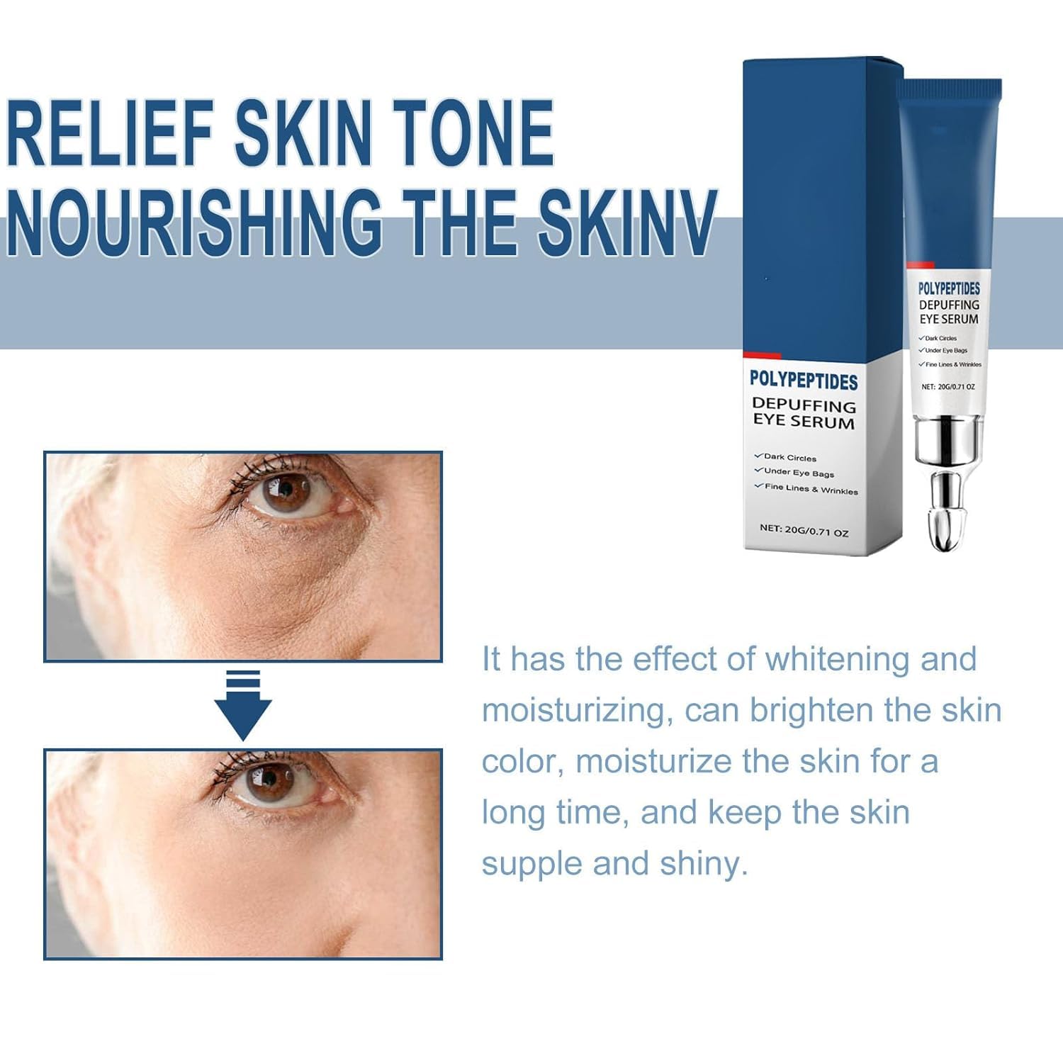 Seurico Peptyd Depuffing Eye Serum, Peptyd Depuffing Eye Żel, Lifts Firming Anti-Wrinkle Eye Tightener, nawilżający krem do oczu, redukcja ciemnych kółek, torby pod oczami (5 szt.)