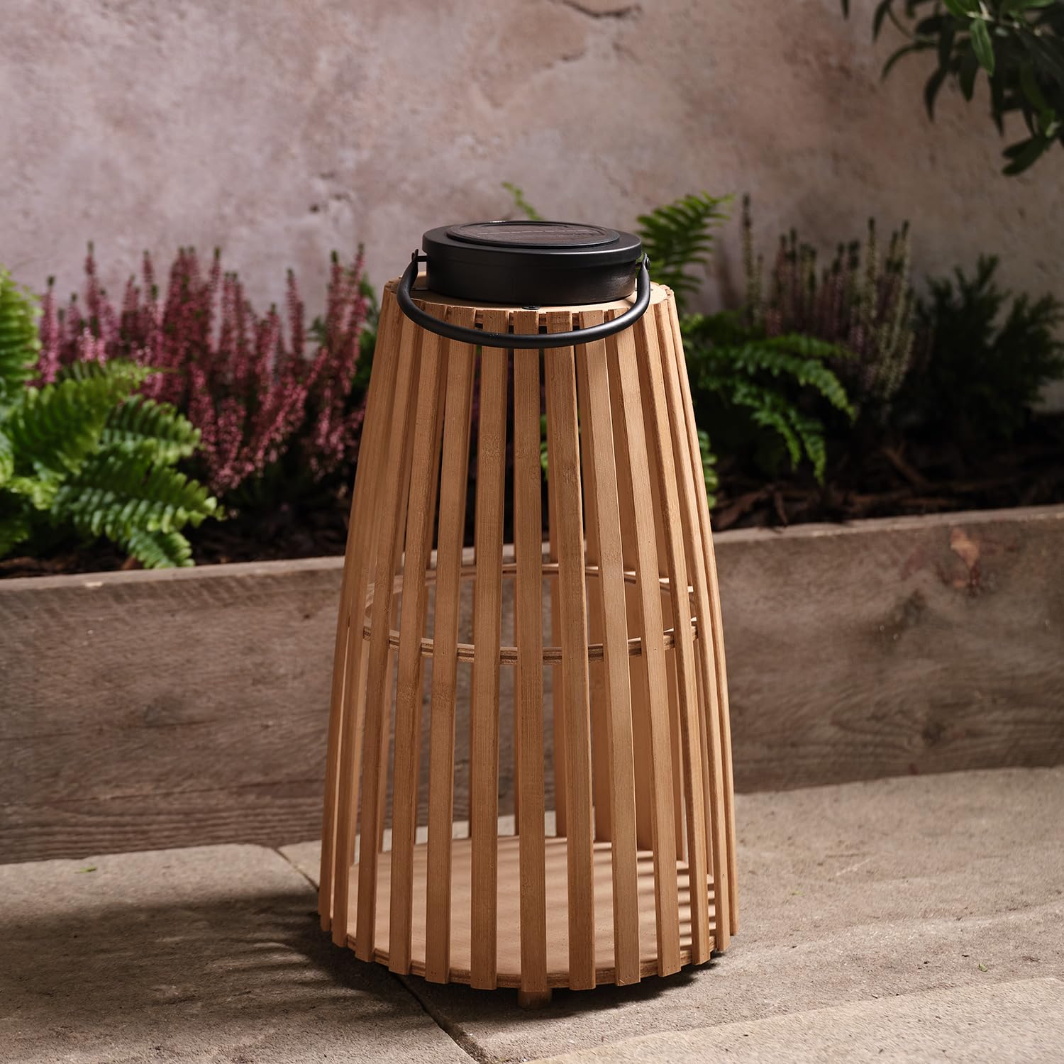 Lights4fun Lanterna solare grande in legno Sol