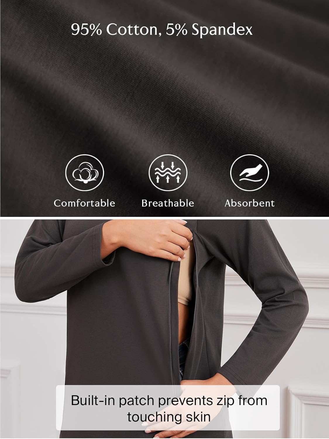 Ecavus 3-Pack Long Sleeve Breastfeeding Shirts with Hidden Zippers Comfort and Soft Nursing Shirts for Women - Image 3