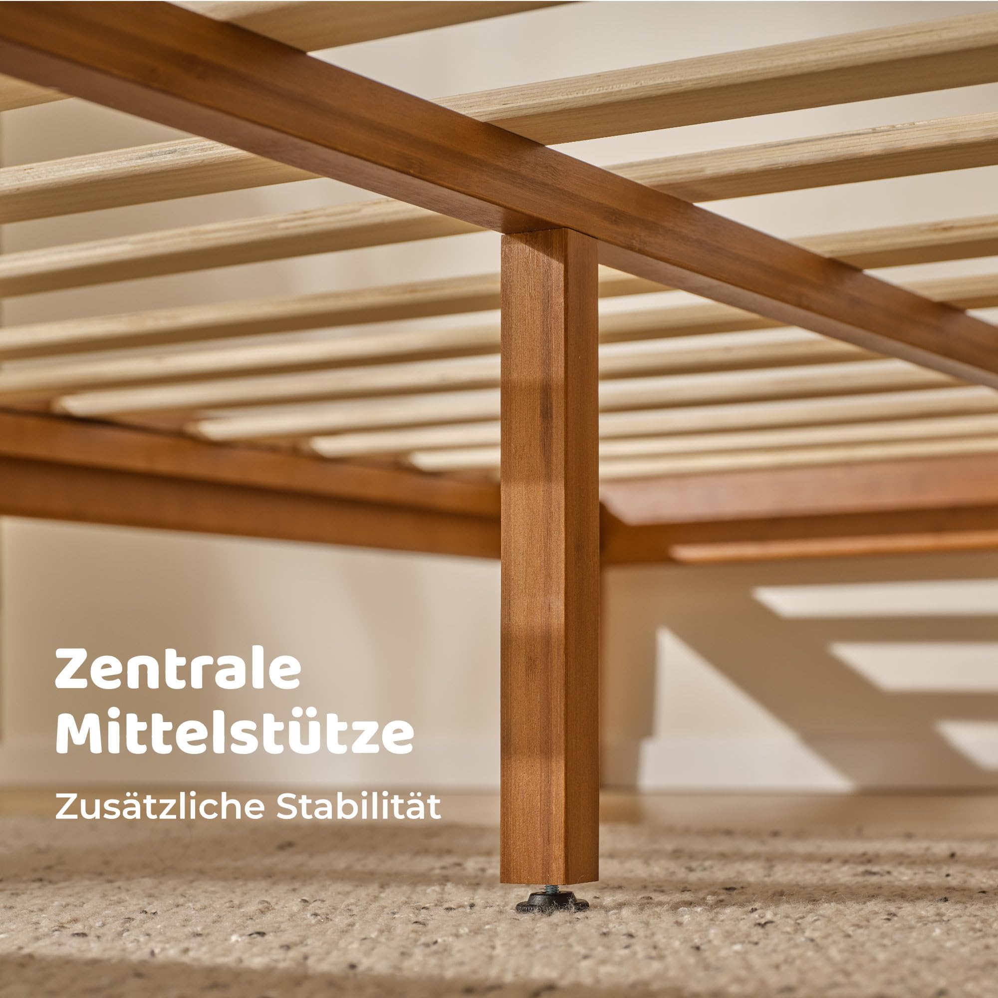 RECCI Bettgestell 140x200 aus massivem Bambus, Massivholzbett mit Steckverbindung, Modernes minimalistisches Bett, Geräuschlos, Werkzeuglose Montage, Bambus Natur