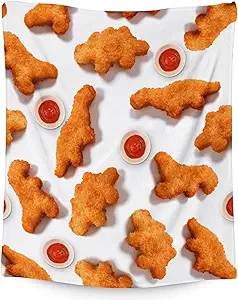 Mercuryelf Dinosaur Chicken Nugget Blanket - Soft, Fuzzy & Warm - 50x60 Inches Flannel Throw Blankets for Living Room, Sofa - White Novelty Throws Gift for Teens