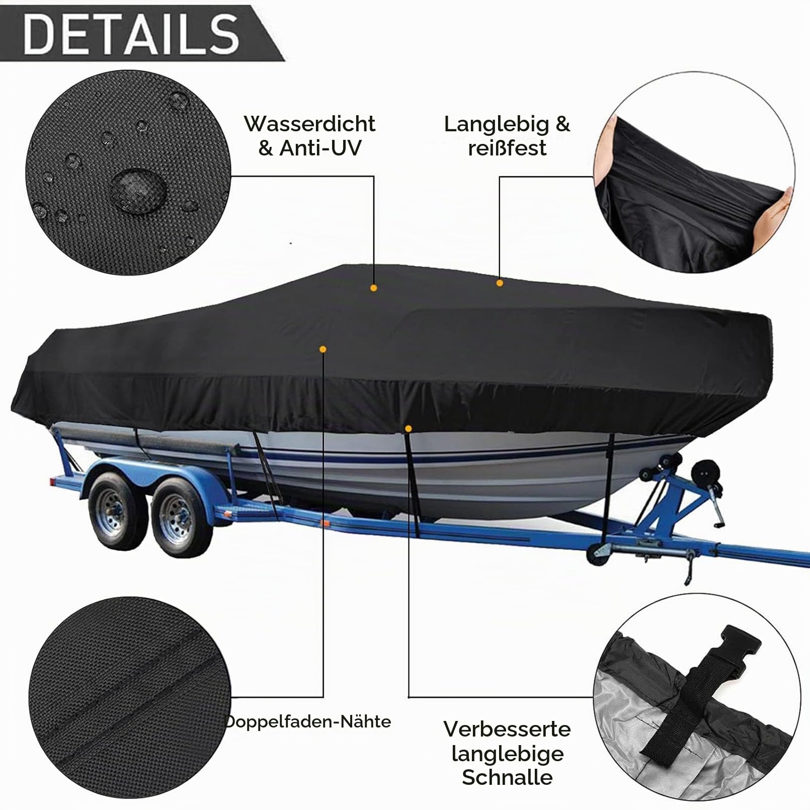 420D Bootsabdeckung Persenning, 100% Wasserdicht Bootspersenning, Bootsplane Mit Gummizug Staubdichte UV-beständige Bootsplane - Schwarz,21 * 24FT=732 * 300CM1