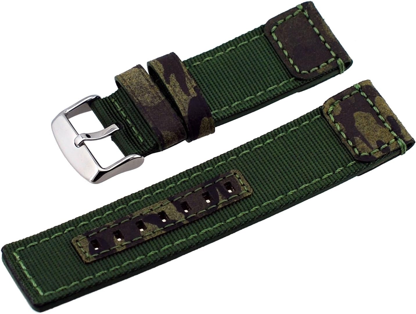 Italian Design 22mm Camouflage Green Canvas Genuine Leather Backing Replacement Band