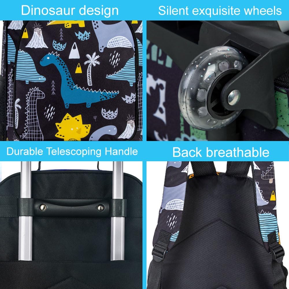 AGSDON 5 Piece Kids Luggage Set for Boys, Cute Rolling Wheels Suitcase for Toddler, Children Travel Carry on Suitcase-Dinosaur