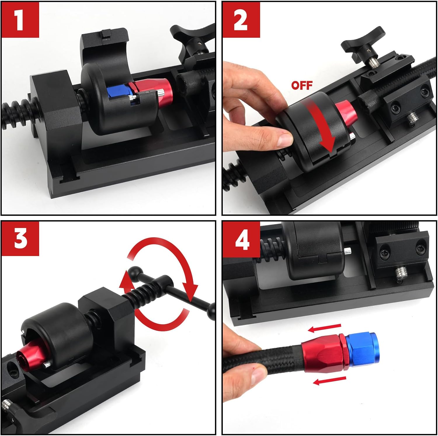 AN Hose Fitting Installation Tool Set, Fuel Line Assembly Press Tool with 5 Adjustable Dies (4AN 6AN 8AN 10AN 12AN) for CPE Braided Hose, Heavy Duty Aluminum Connector Connect/Disconnect Tool Kit