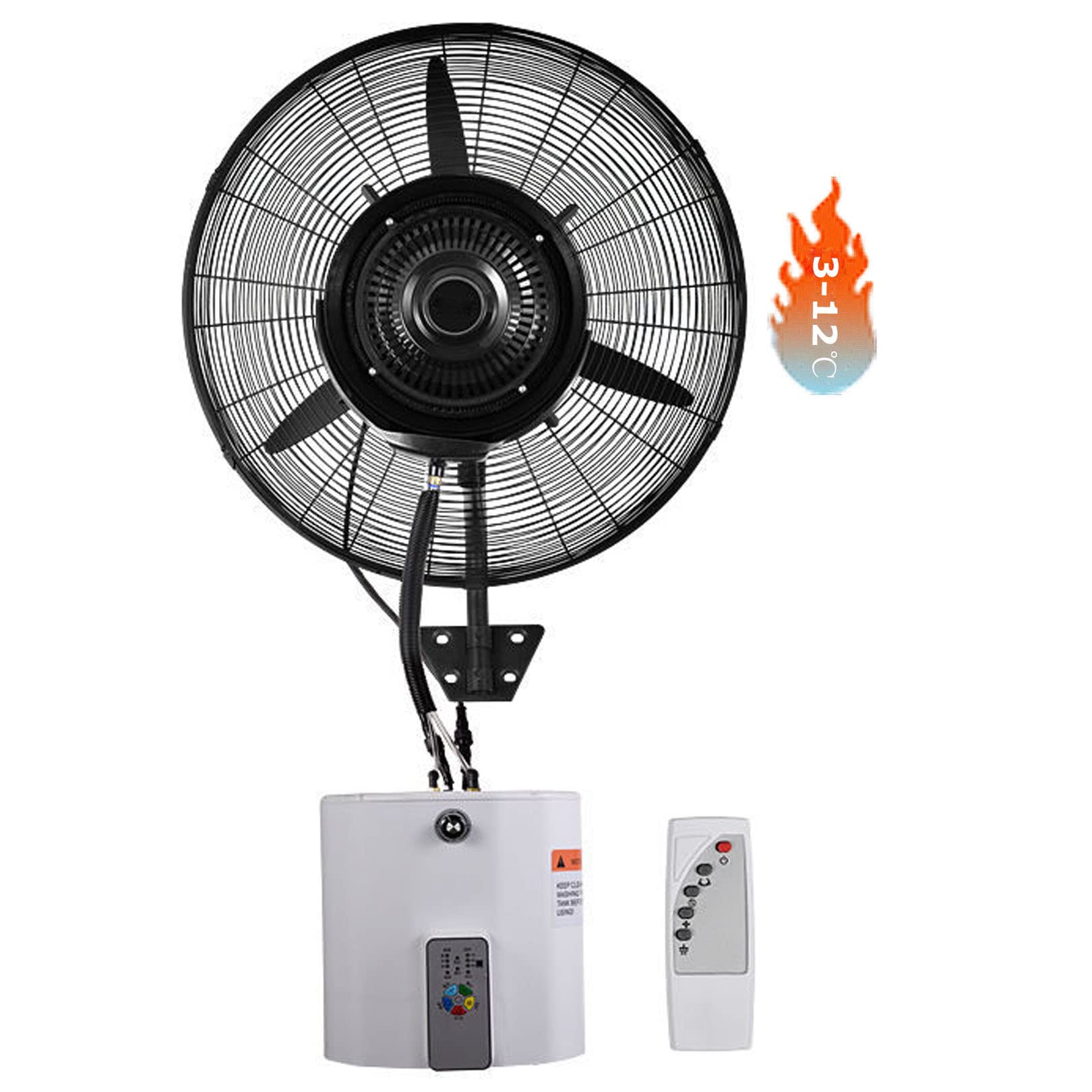JKJZSALJ Wall Mounted Outdoor Misting Fan With Remote Control,3 Speed Settings,90°Oscillation For Cooling And Mist Spray,Ideal For Patio And Garden,71Cm/28In,71cm/28in