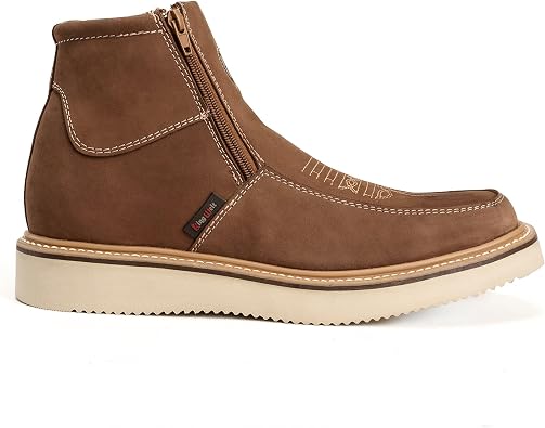King Welt Country Flex Genuine Leather Dual Zipper Work Short Boot Soft Toe Pin Stripe Wedge Sole