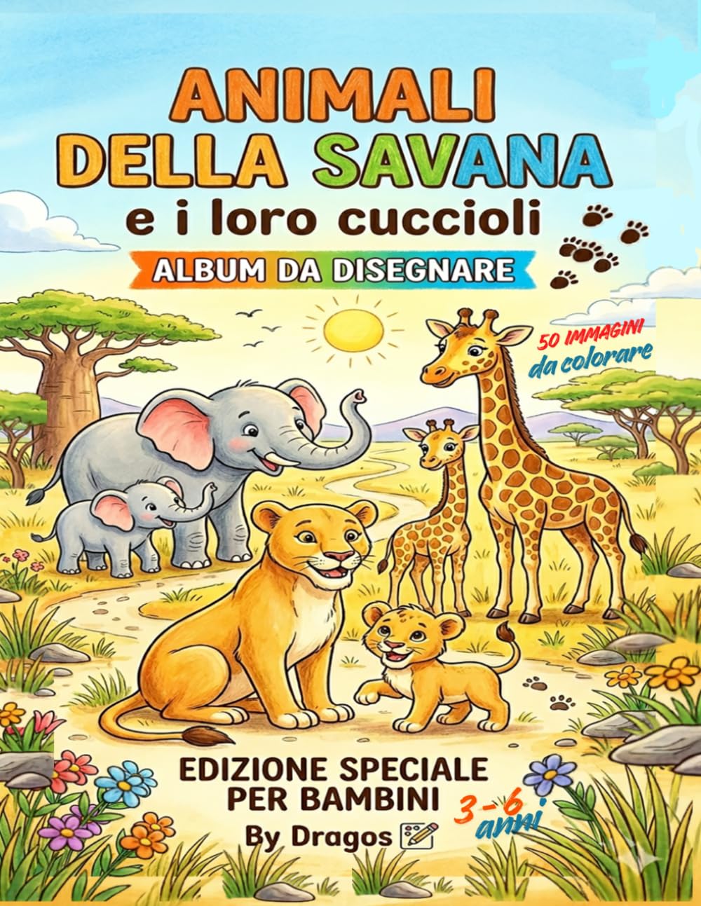 Animali della savana e i loro cuccioli