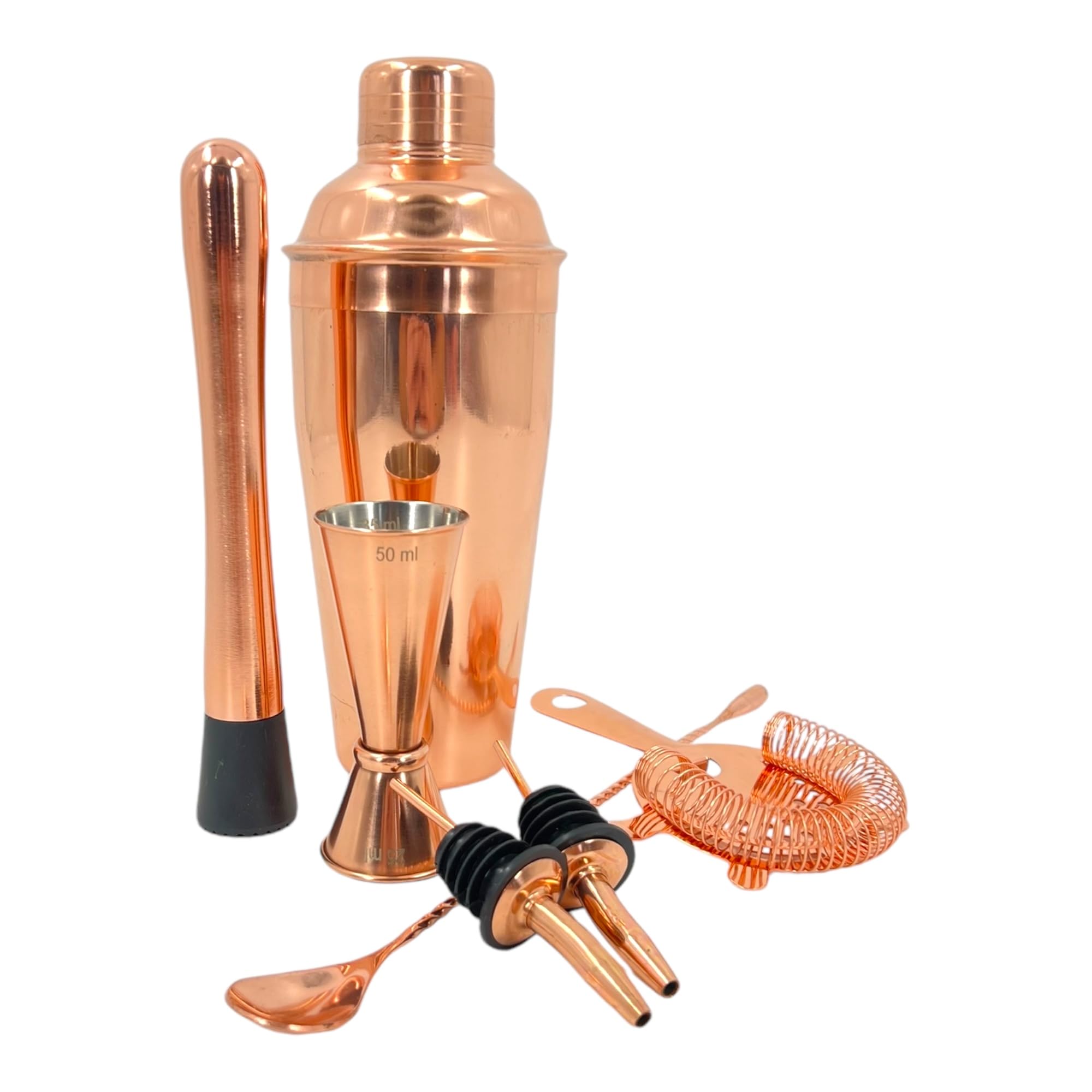 Premium Stainless Steel Cocktail Shakers Set,Cocktail Making Kit, Cocktail Set, Shaker, Jigger, Muddler, Strainer, Pourers, Mixing Spoon, Bar Blade & More (Copper, 7 Piece)