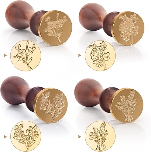 Miniatura 2 de Juego de sellos de cera para flores y plantas, kit de sellos de sellado botánico, rosa romántica, elegante, lavanda, hojas de eucalipto, cosmos,
