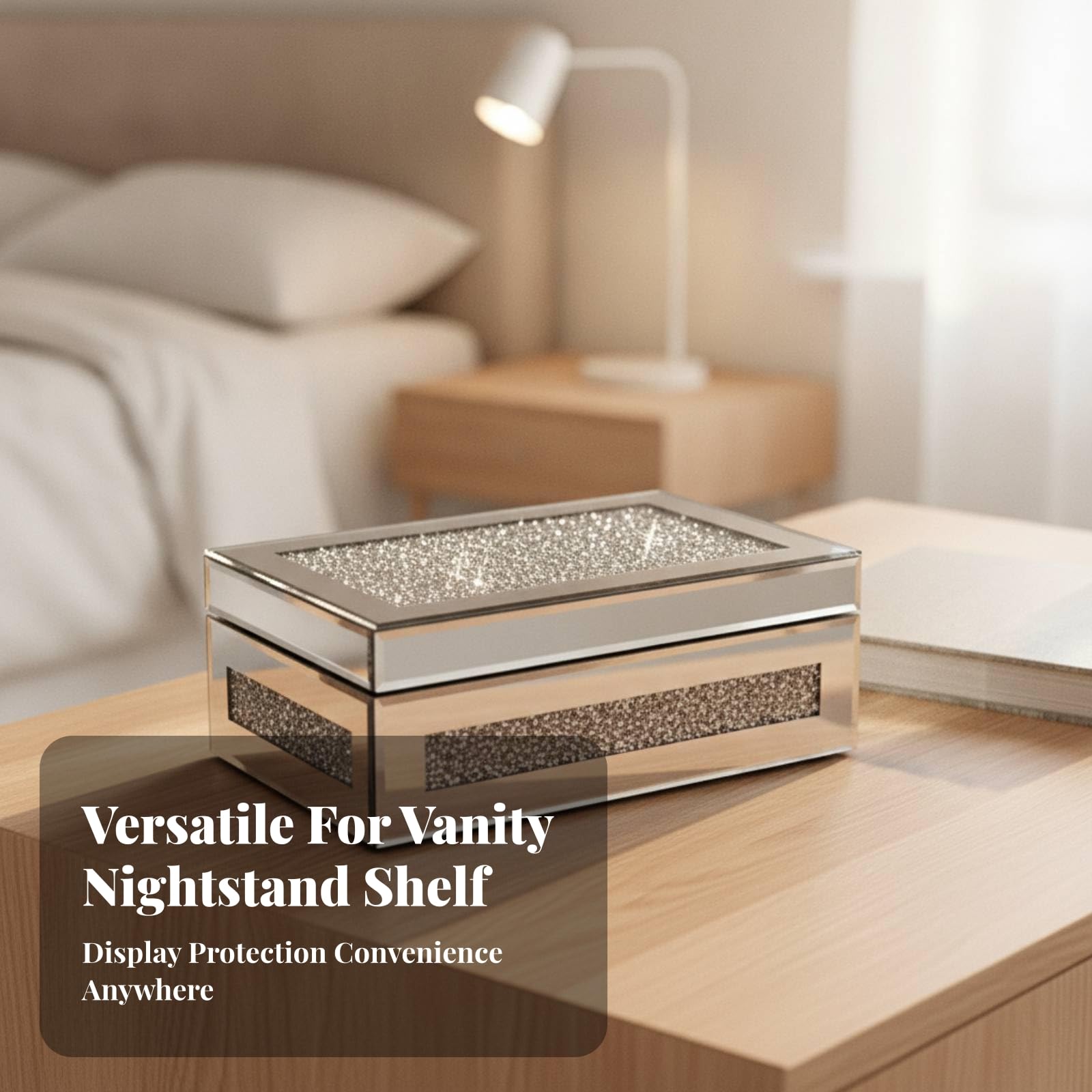 Joyero Mesa con Brillante | Protección la Oxidación, Caja Joyas con Espejo, Práctica, Organizador, para Tocador, Dormitorio, Mujeres, Oro