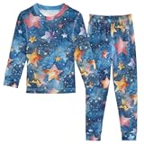 ALAZA Watercolor Blue Space Stars Pajamas Set Snug-fit Long Sleeve Sleepwear&comma;18 M