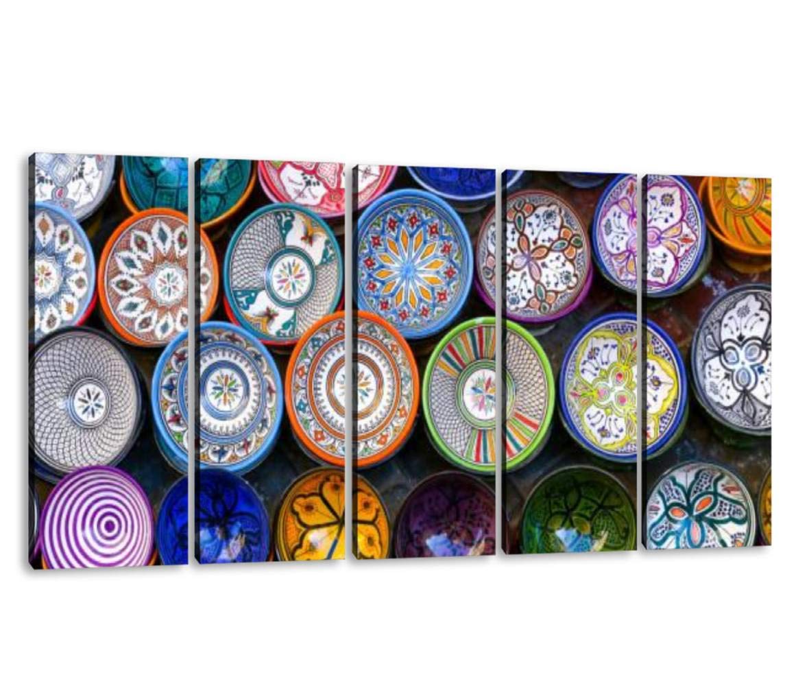 5 Panels Art Wall Decor Essaouira Morocco October 1 2018 Moroccan Pottery in Essaouira Artwork Modern Canvas Prints Office Bedroom Home Decor Framed Painting Ready to Hang (60''Wx32''H)