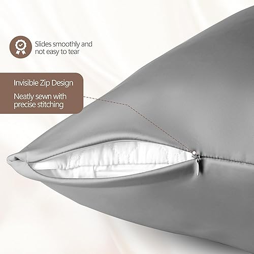 Miniatura 7 de FCHJXTL 19 Momme - Funda de almohada de seda de morera natural para cabello y piel con cremallera oculta, suave, transpirable, suave refrescante,