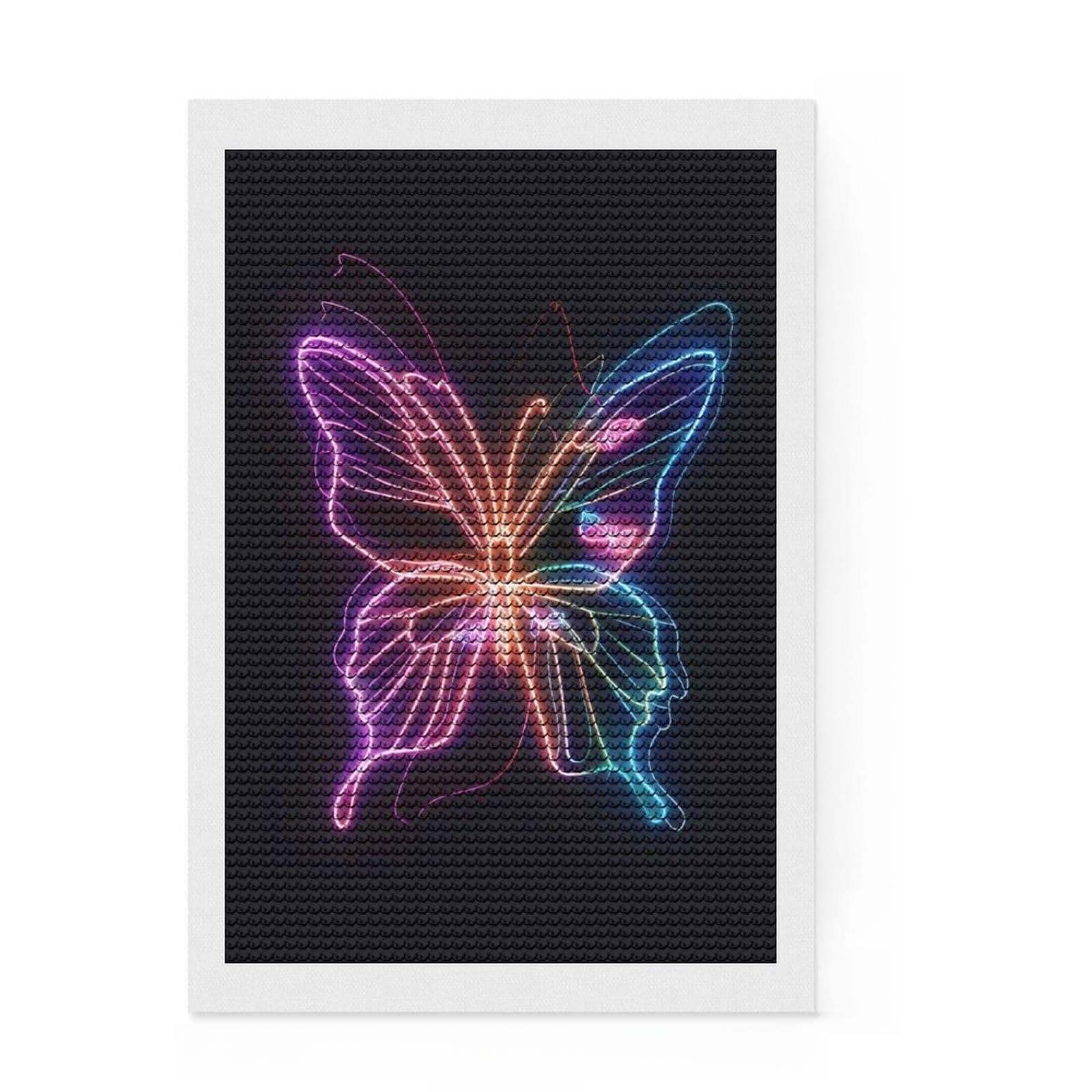 Junmoney Butterfly Neon Animal Diamond Style Art Kit 8"x12", Festive Home Decor, Stress Relief Craft, for Teens, Decor Project