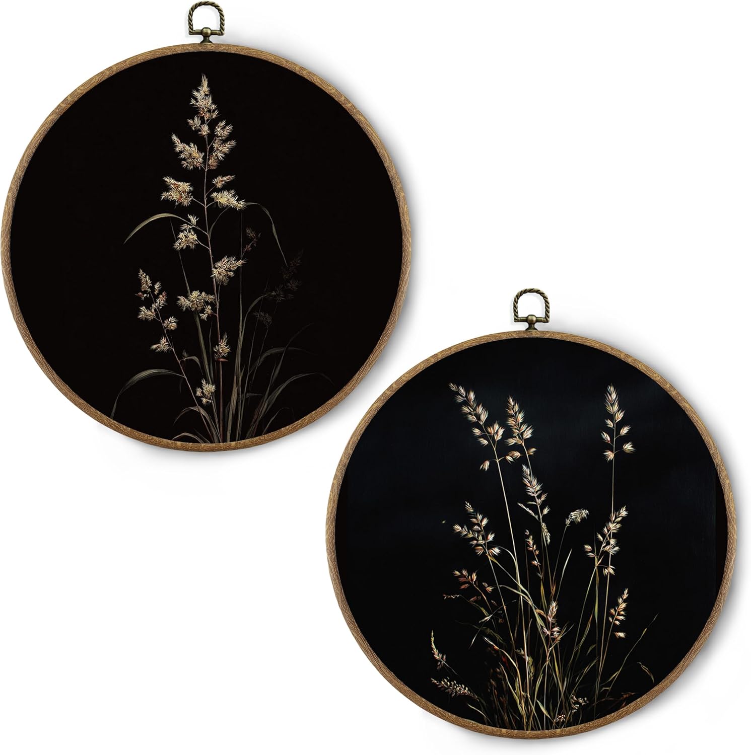 BitKAM Vintage Floral Botanical Round Wall Art Decor, Dark Academia Flower Canvas Prints Framed, Retro Moody Floral Wall Hanging Decorations for Home Bedroom Living Room, 10x10 Inch Wall Sculptures Home Décor Products