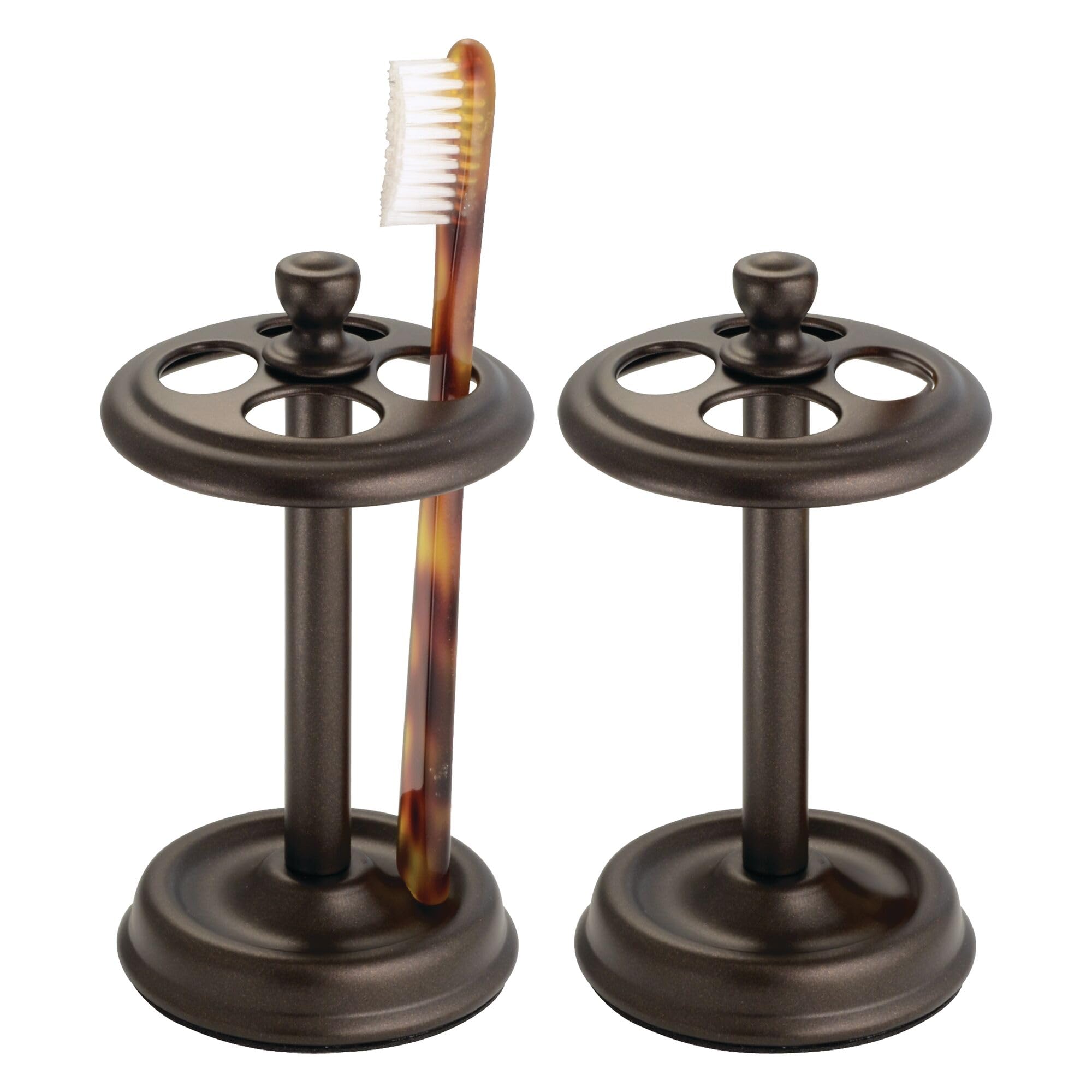 iDesign Toothbrush Holder with 4 Divided Sections for Bathroom or Vanity - Set of 2 - Bronze