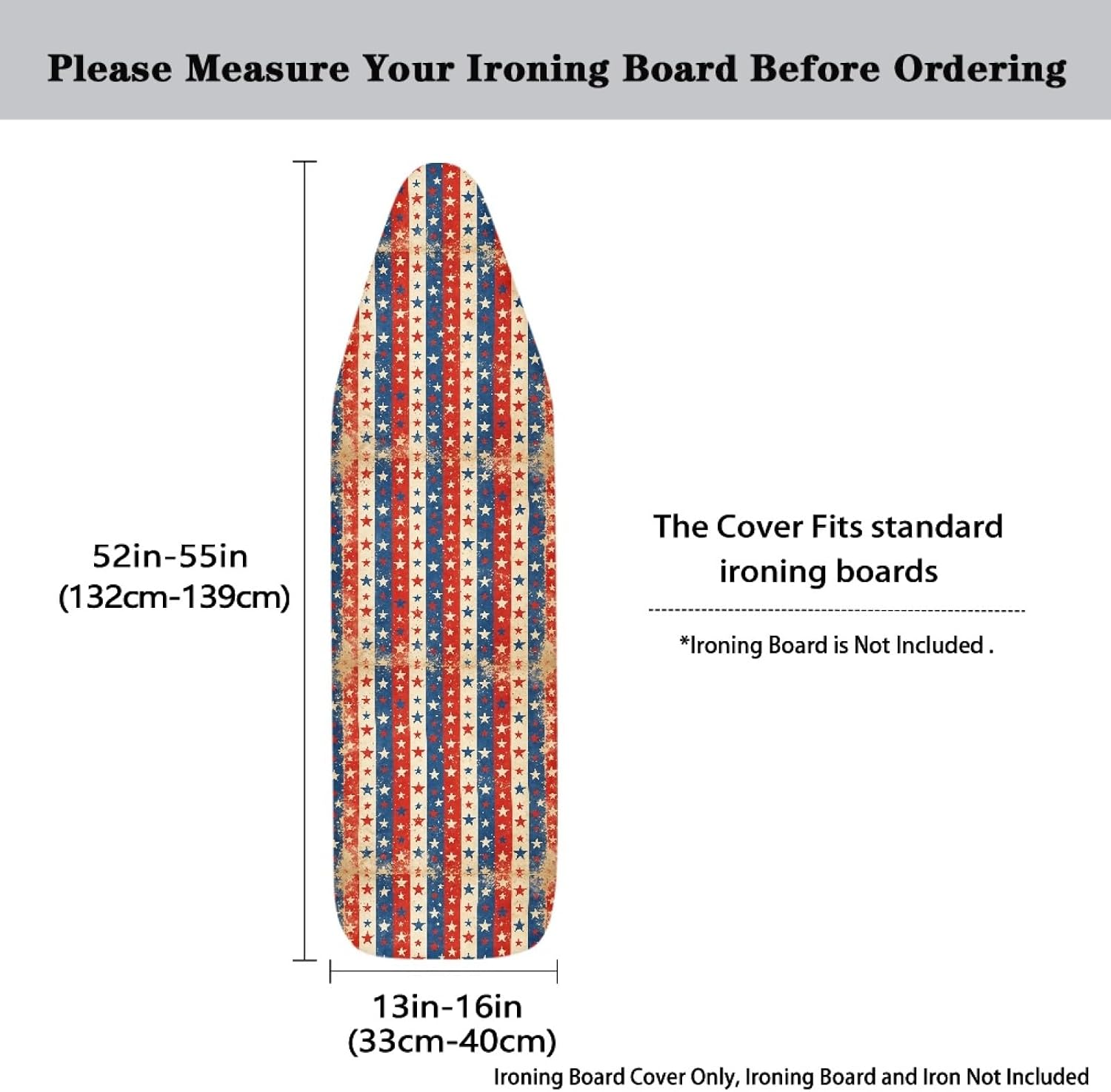 4th of July Ironing Board Cover, 16"x55" Standard Ironing Board Cover with Elastic Edge and Hook and Loop Fasteners, Scorch & Stain Resistant, Polyester Home Ironing Board Covers, Sparkling Sky