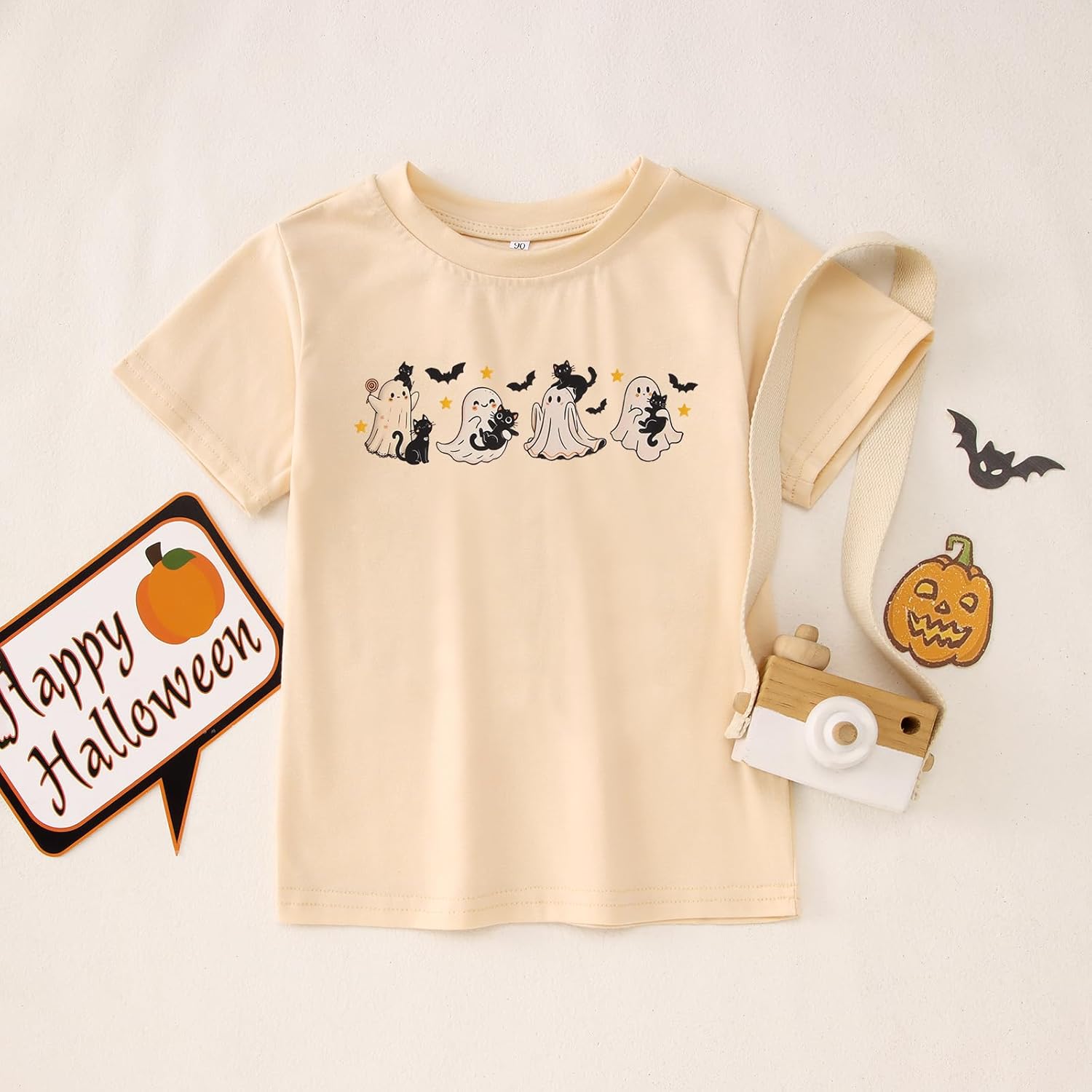 MODNTOGA Halloween Shirt Toddler Girl Cute Ghost T-Shirt Kids Ghost Black Cat Outfit Top Spooky Season Short Sleeve Fall Tee - Image 7