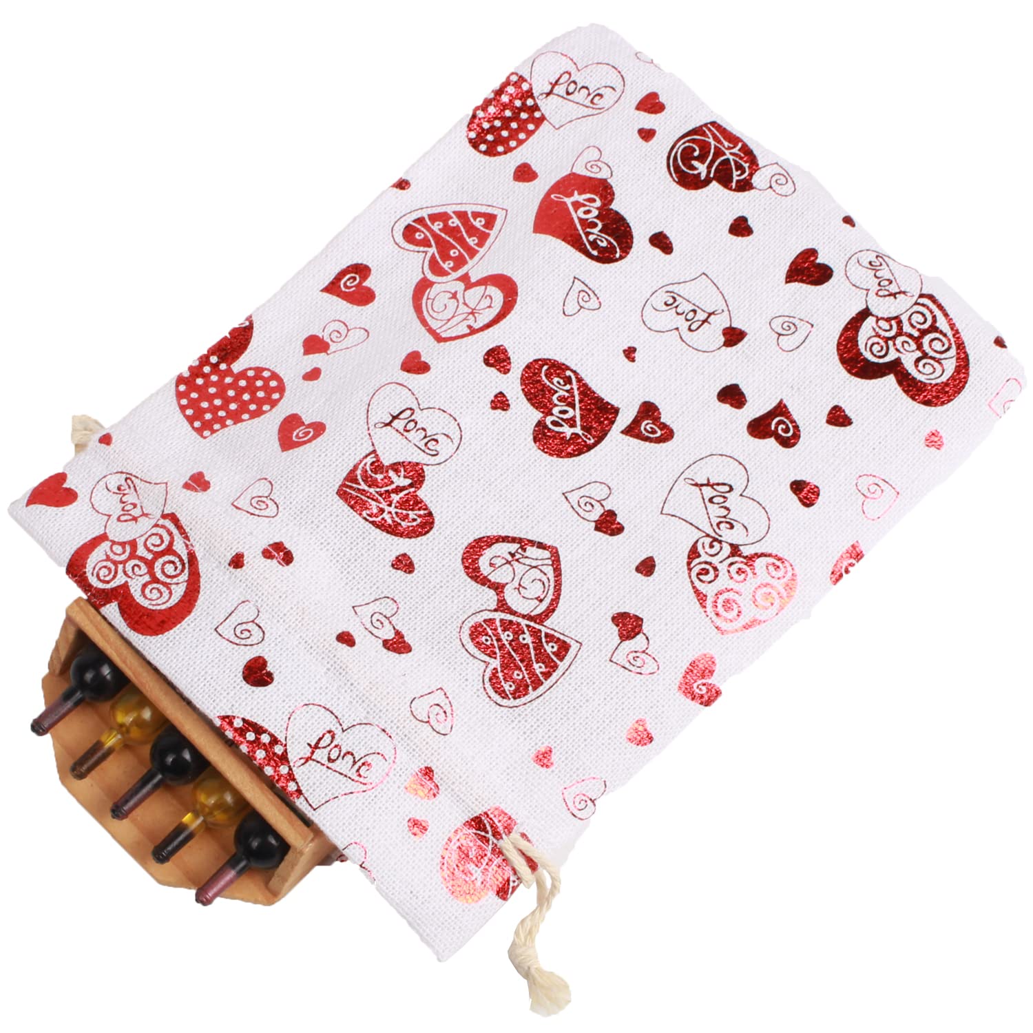 Bolsas de regalo de lona de algodón de arpillera, 20 paquetes de 5 x 7 pulgadas, bolsas de regalo de cáñamo de algodón con cordón de corazón, bolsa de almacenamiento de calcetines, bolsa de algodón