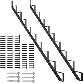 CCBOYSHARDWARE Stair Stringer 9 Step for 73in Deck Height,2 Pcs,Black | Steel Stair Riser with Pre-drilled Holes,Powder Coated,Max Load 500lbs,Heavy Duty Outdoor Steps