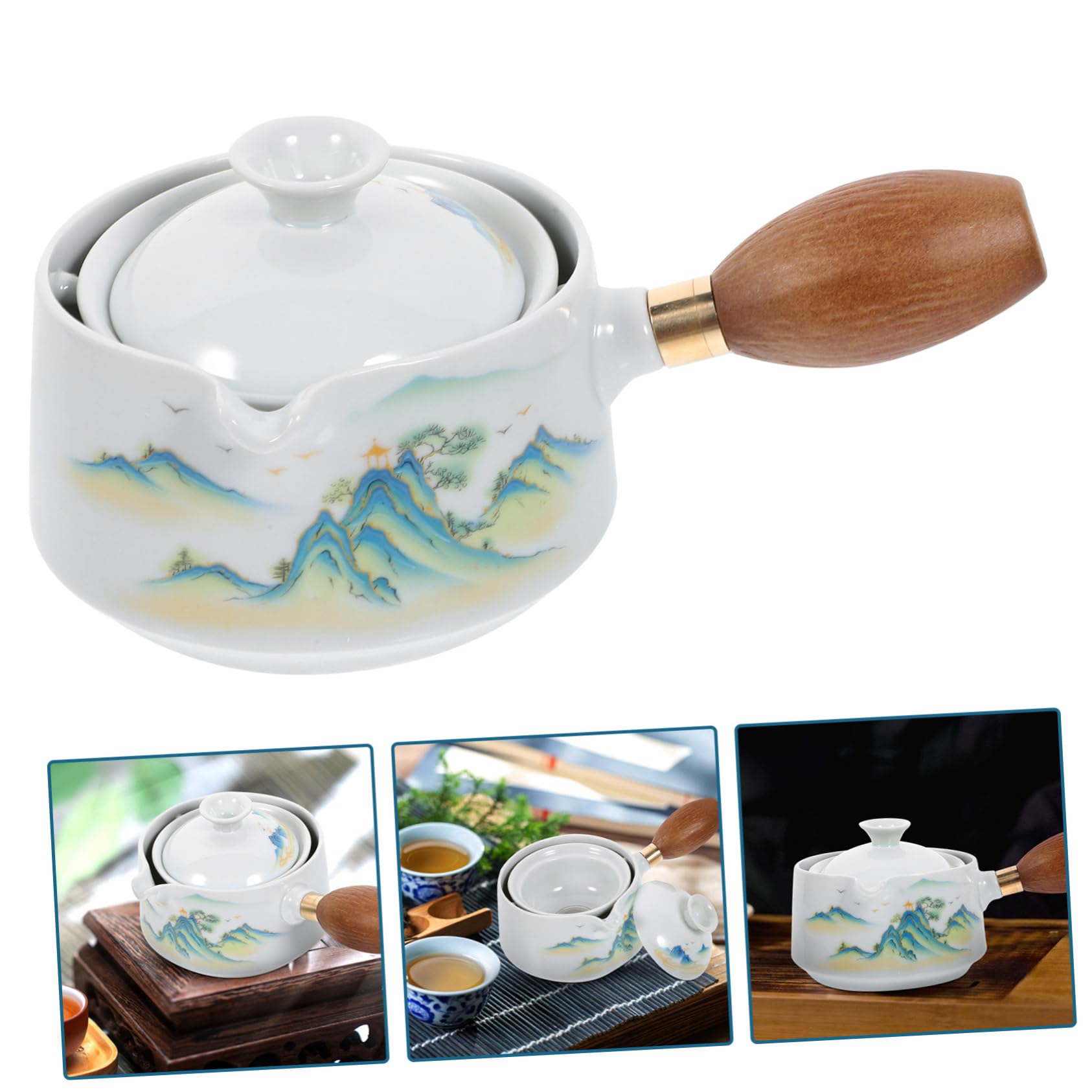 MAGICLULU 3piezas Tetera De Cerámica Asa Lateral Diseño Rotativo Para Infusión De Té Para Hogar y Oficina Duradera y Fácil De Limpiar