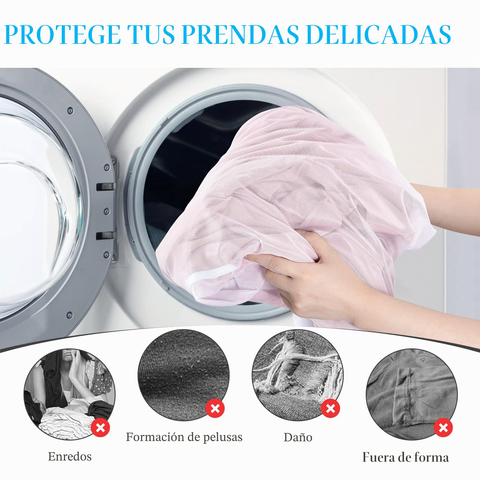 OTraki Bolsas para Lavadora con Asas 50 x 60cm 2PCS Bolsa para Ropa Sucia Reutilizable Bolsa para la Colada Grande con Cremallera para Ropa Delicada, Dormitorios Universitarios y Apartamentos