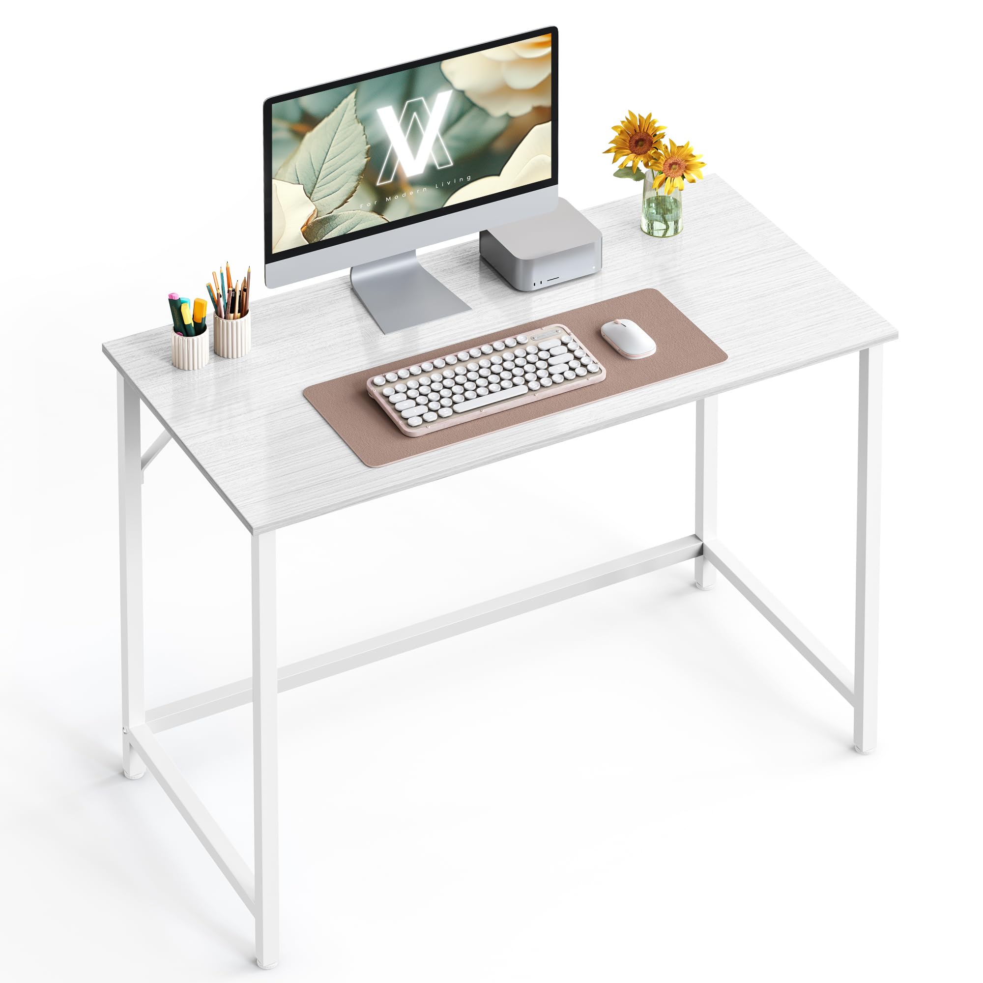 VASAGLE Computer Desk, Office Work Desk, 39.4 x 19.7 x 29.9 Inches, for Study, Bedroom, Home Office, Living Room, Maple White and Cloud White ULWD041W44