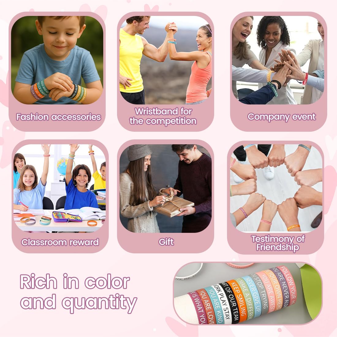 Pulseras de Silicona Coloridas Motivacionales con Frases Inspiradoras para Niños y Adultos