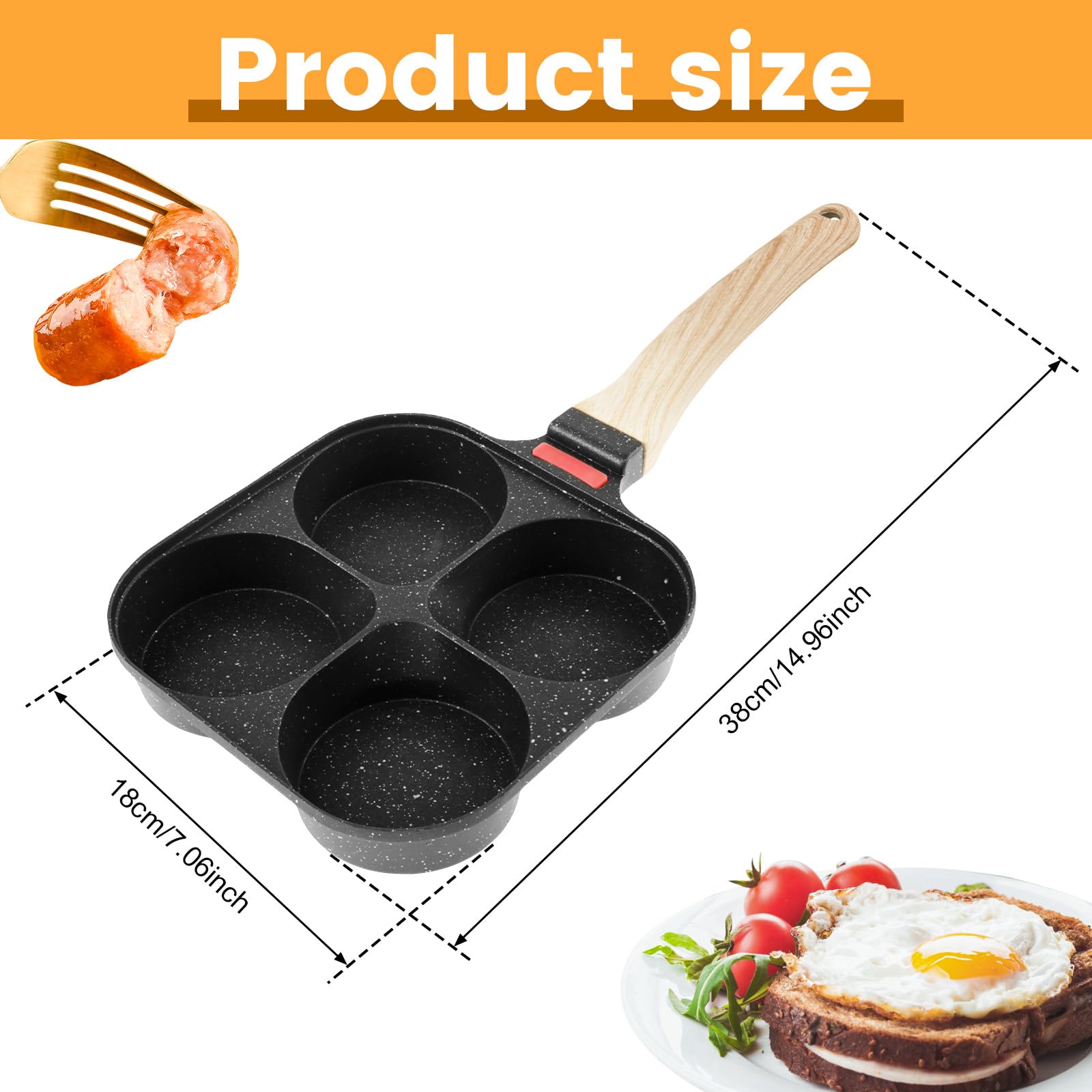 Sartén Para 4 Huevos Fritos O Tortitas - Antiadherente, De Aluminio, Con Mango De Madera, Multifunción